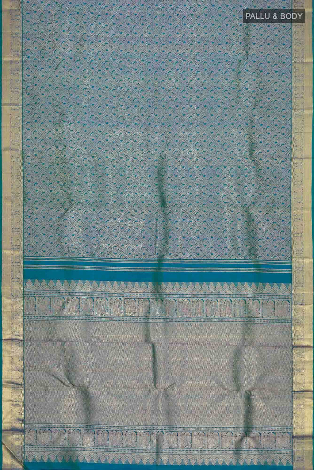 Pure Silk Pure Zari Blue with Green Dual Tone Kanchipuram Saree