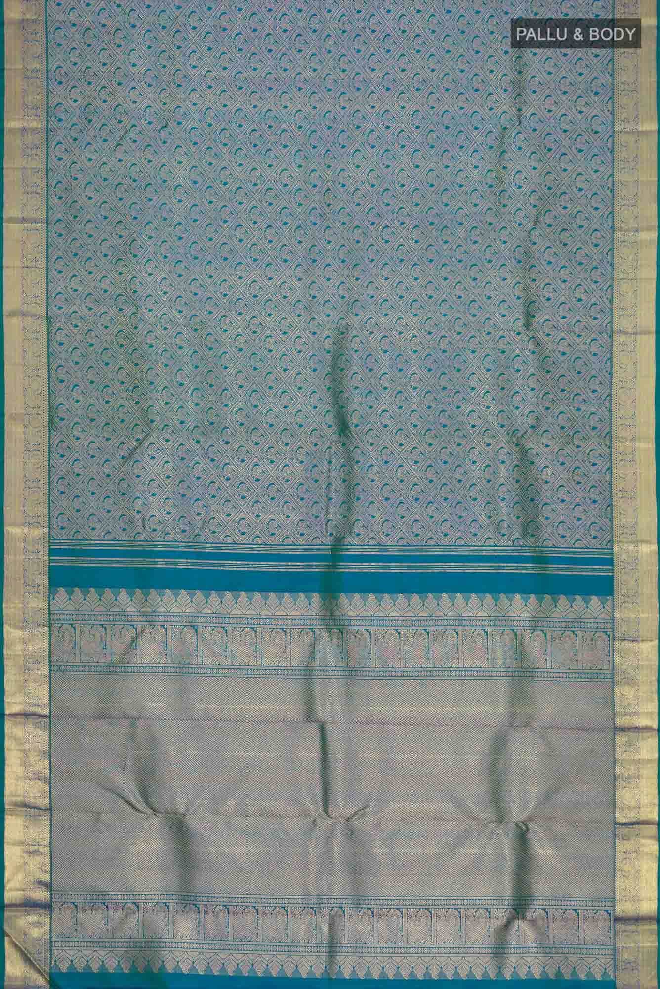 Pure Silk Pure Zari Blue with Green Dual Tone Kanchipuram Saree