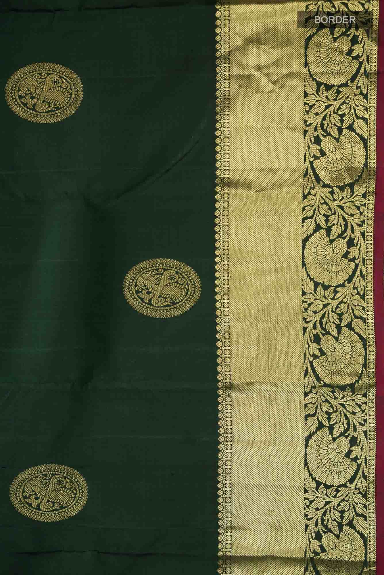 Bottle Green Kanchipuram Silk Saree