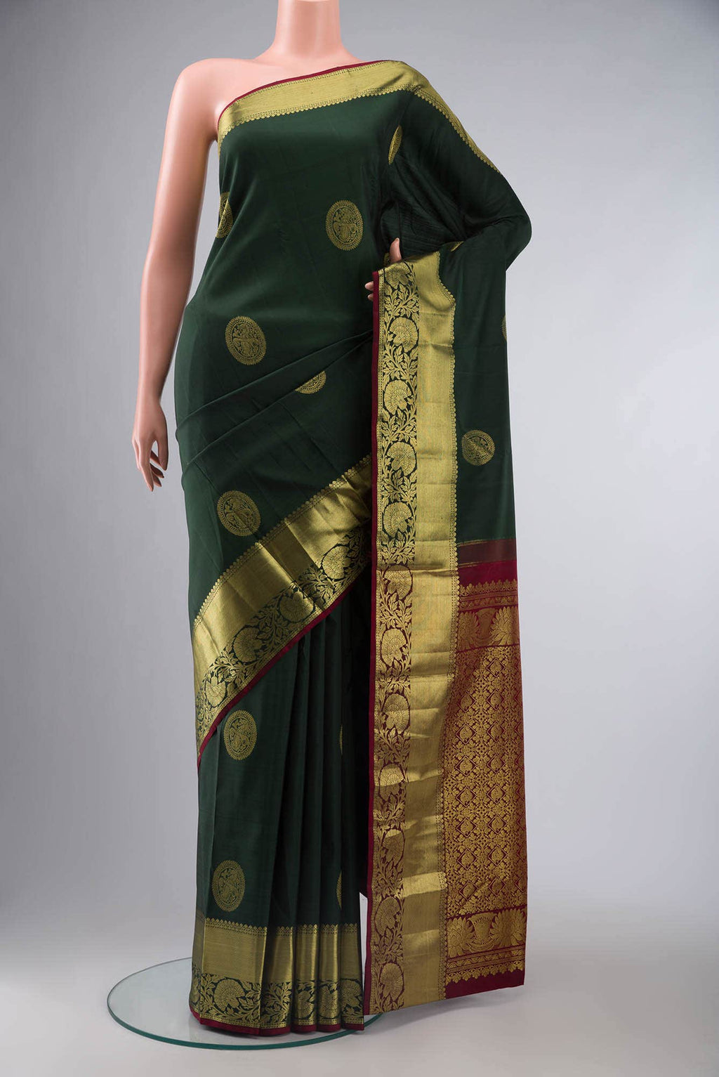 Bottle Green Kanchipuram Silk Saree