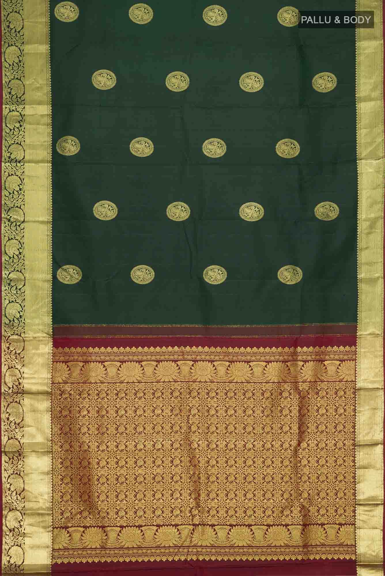 Bottle Green Kanchipuram Silk Saree