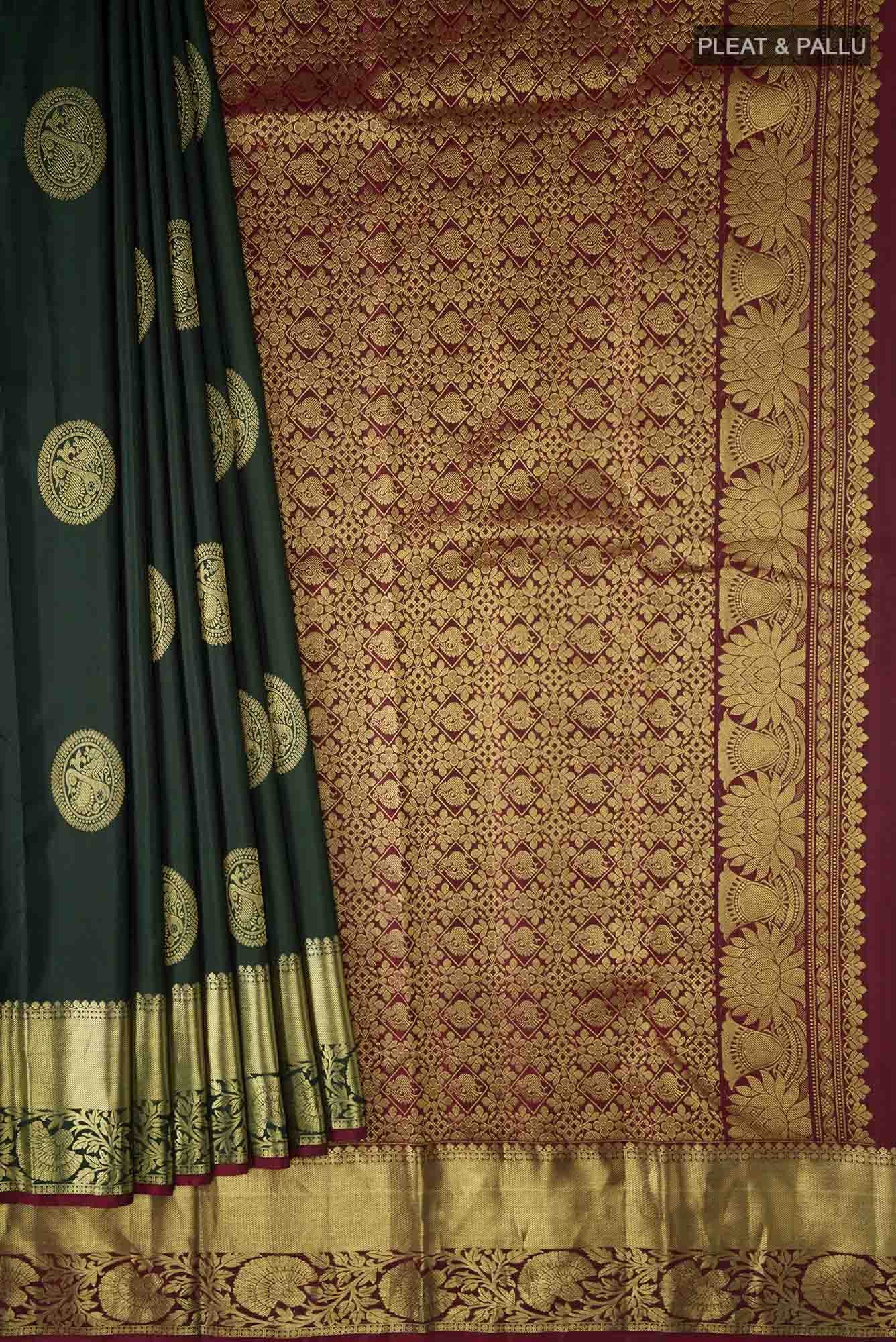 Bottle Green Kanchipuram Silk Saree