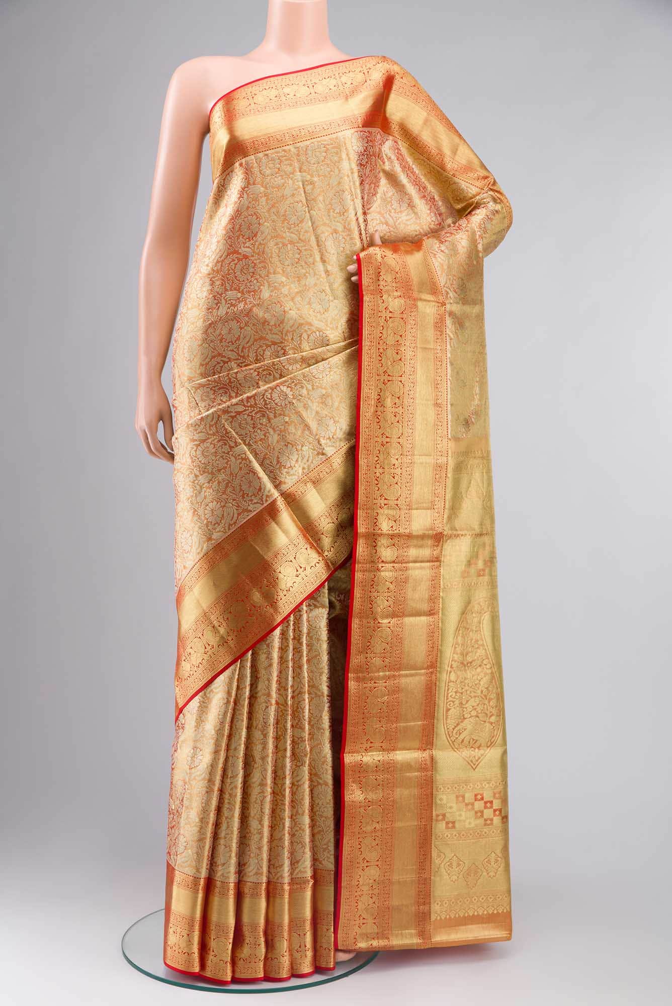 Gold with Red Dual Tone Kanchipuram Tissue Silk Saree