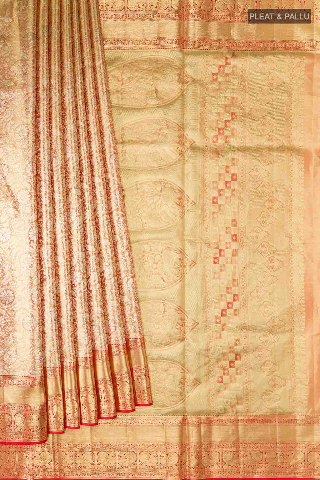 Gold with Red Dual Tone Kanchipuram Tissue Silk Saree