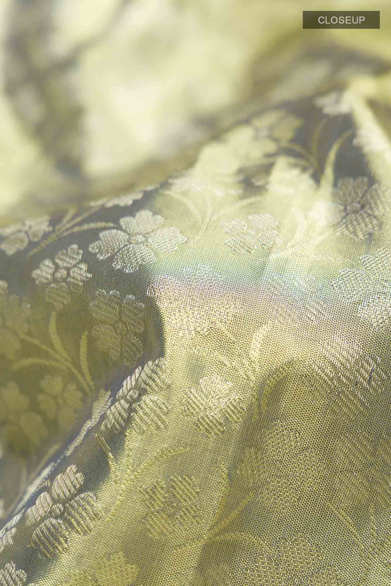 Green with Gold Dual Tone Kanchipuram Tissue Silk Saree