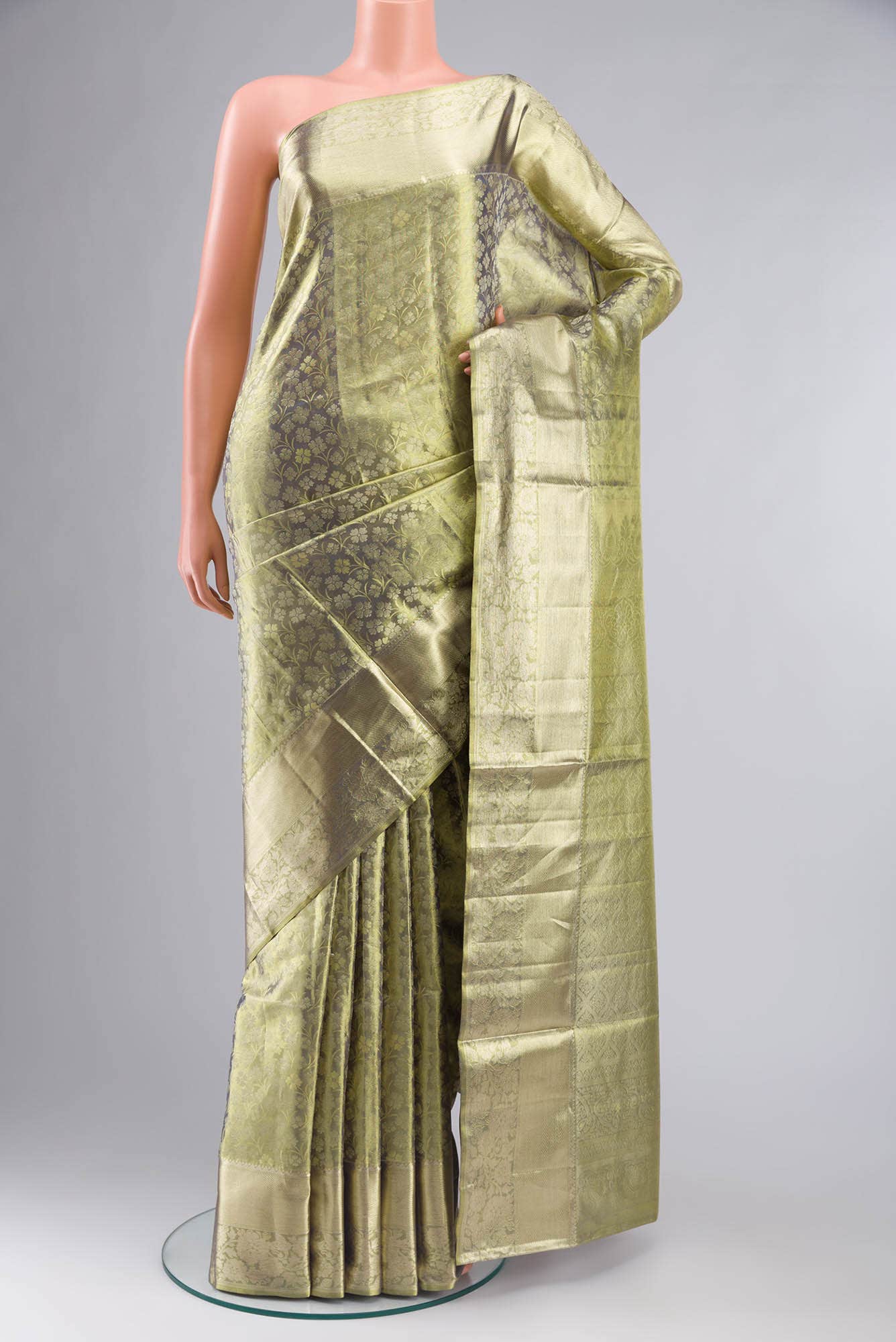 Green with Gold Dual Tone Kanchipuram Tissue Silk Saree