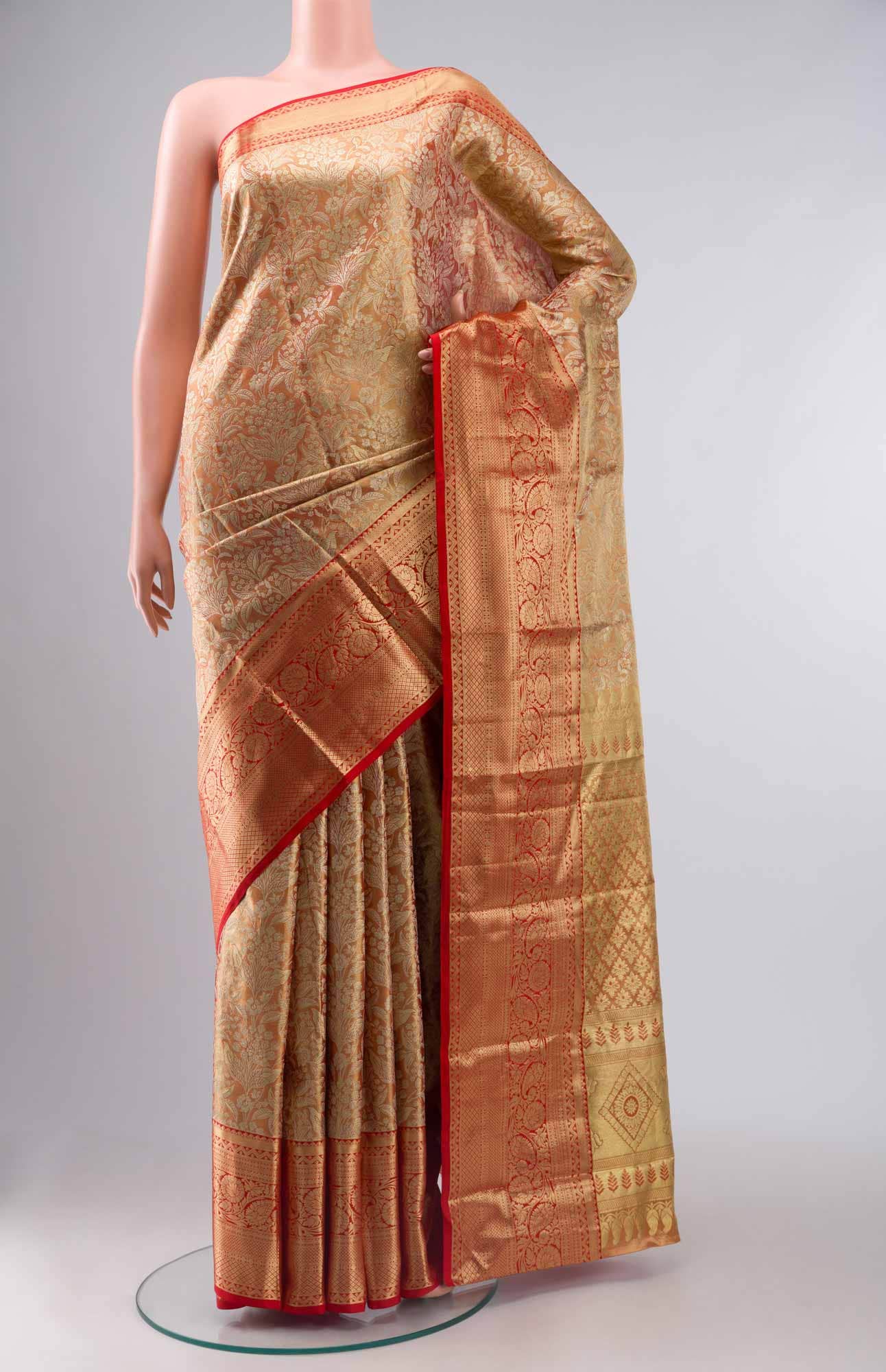 Gold with Red Dual Tone Kanchipuram Tissue Silk Saree
