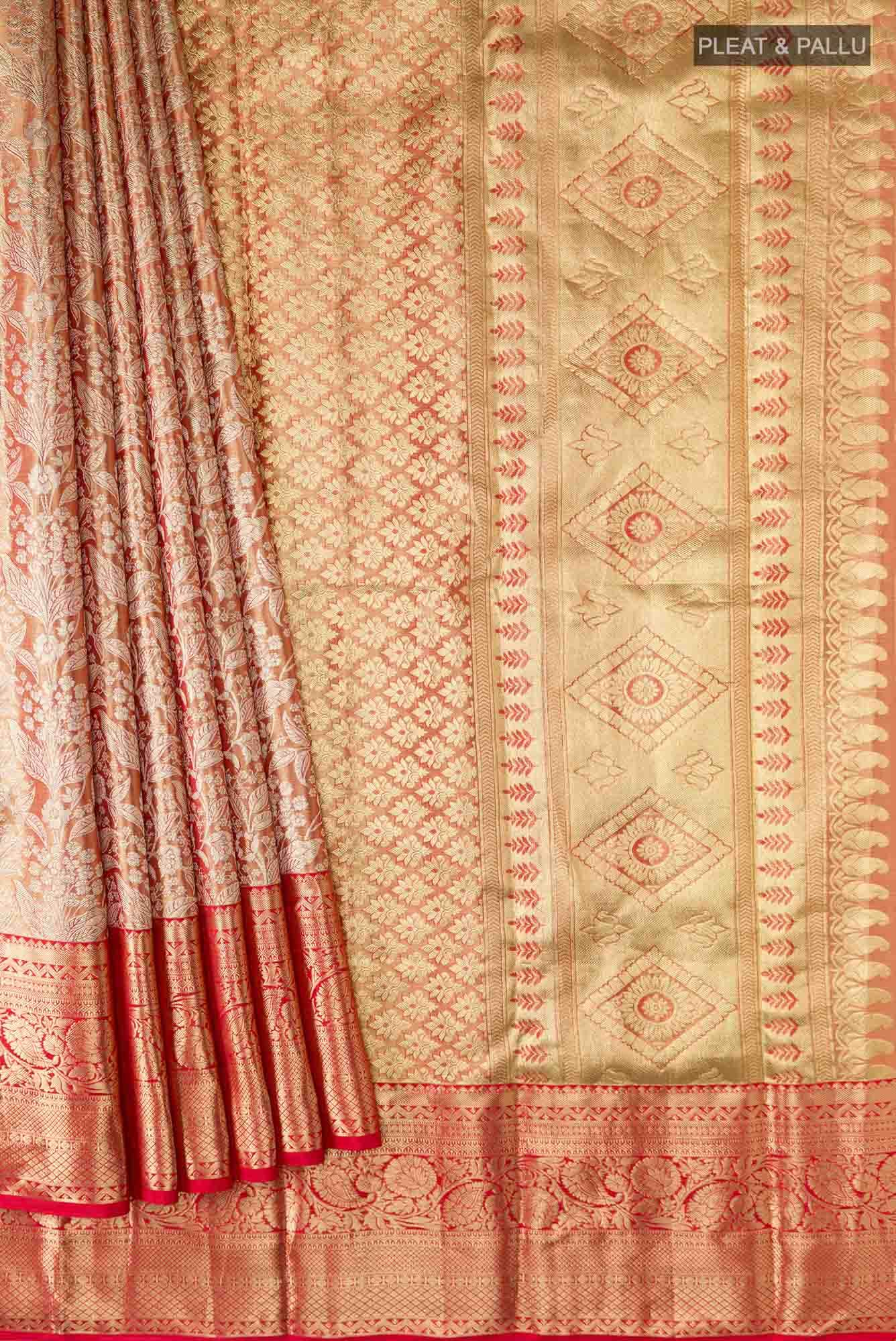 Gold with Red Dual Tone Kanchipuram Tissue Silk Saree