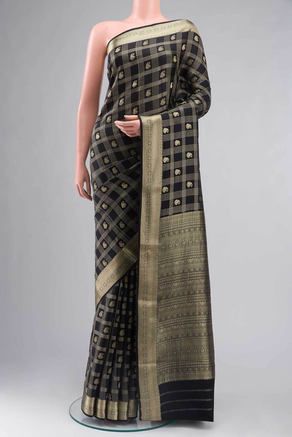 Black Mysore Crepe Saree