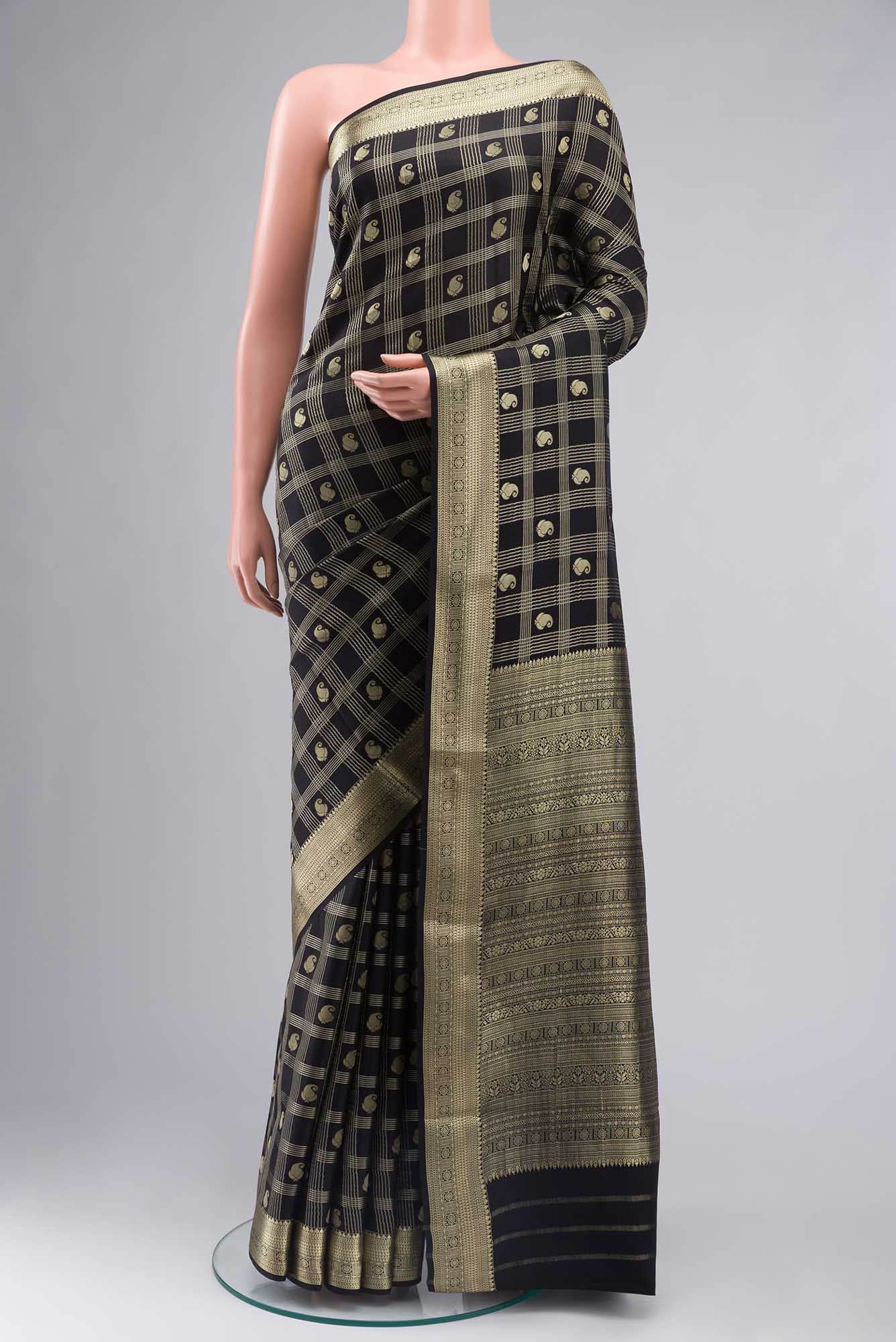 Black Mysore Crepe Saree