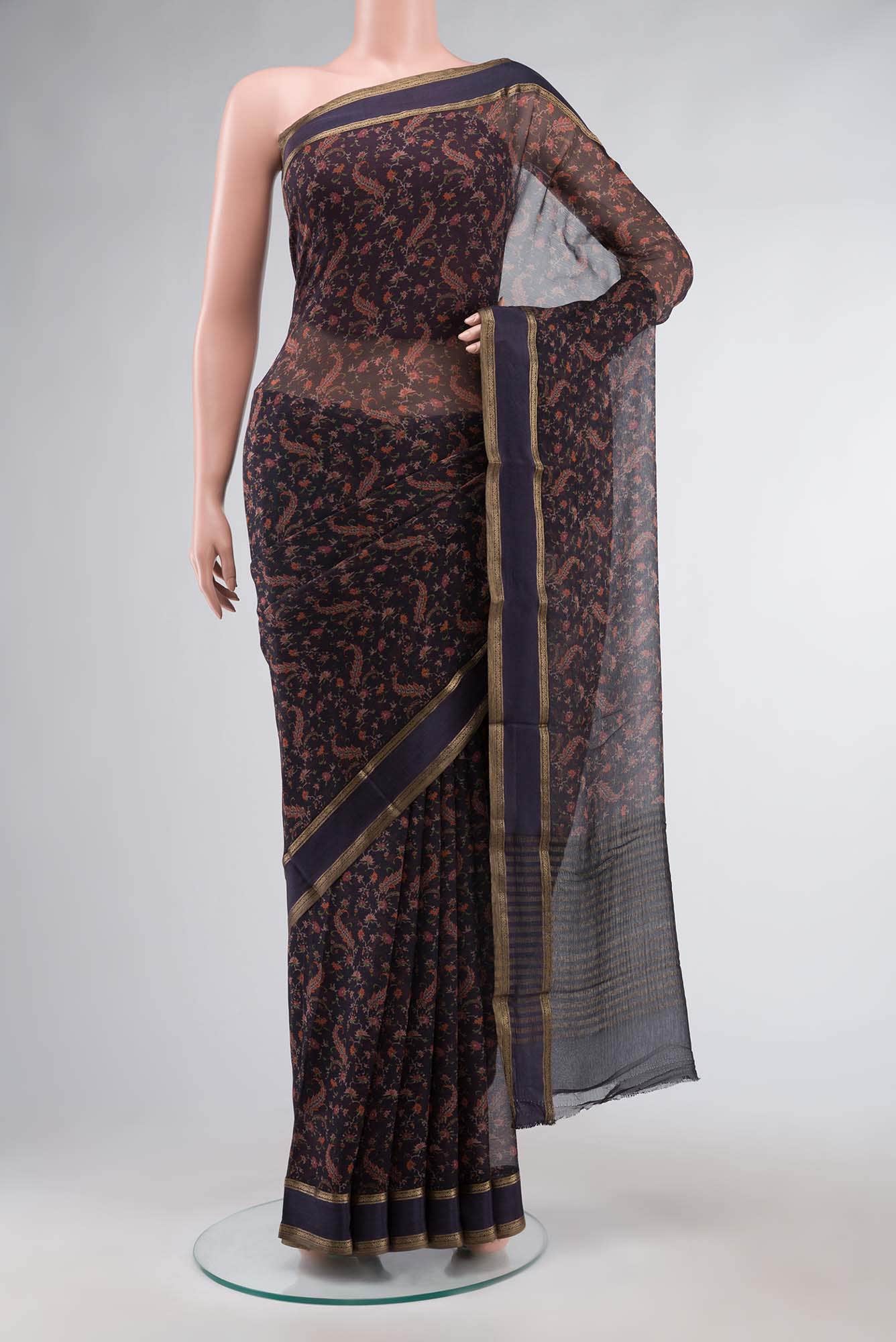 Black Mysore Chiffon Saree