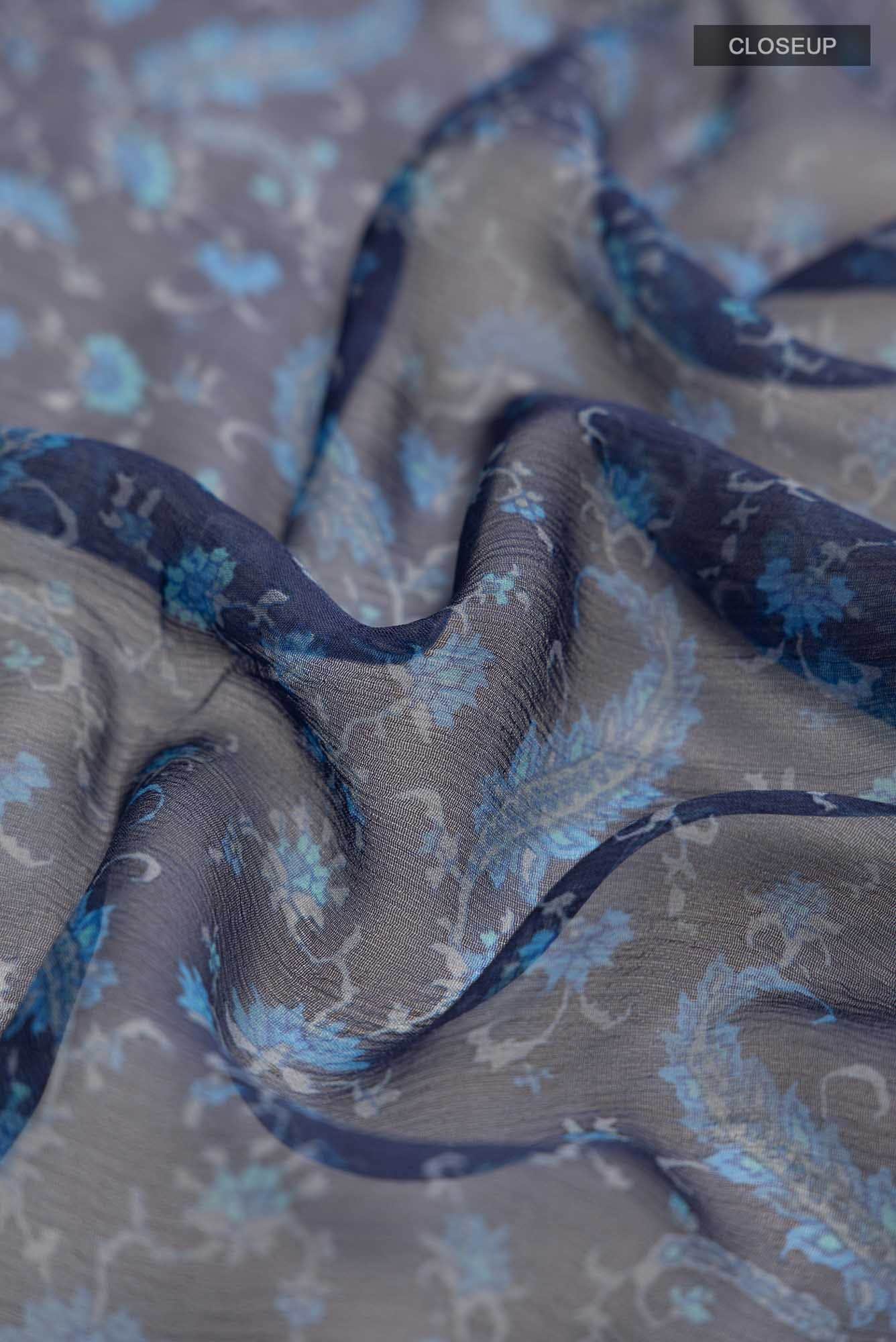 Blue Mysore Chiffon Saree