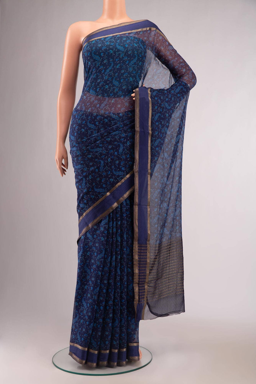 Blue Mysore Chiffon Saree