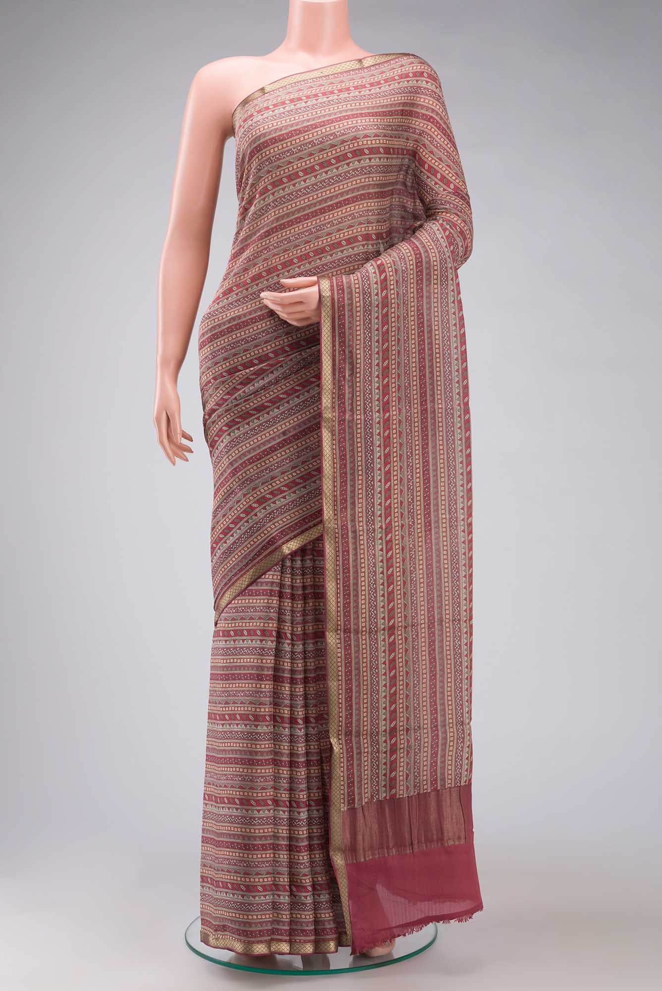 Beige Mysore Chiffon Saree