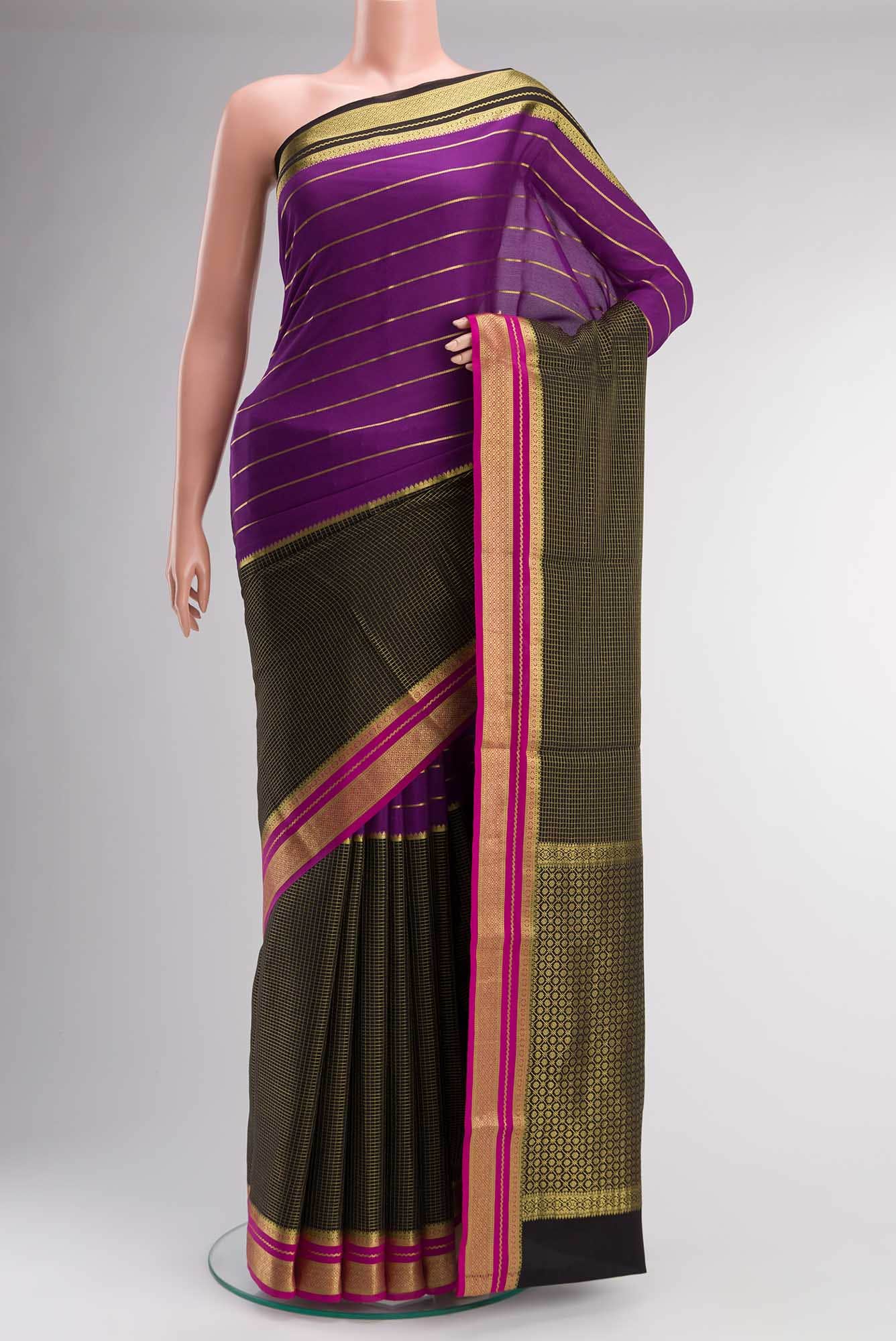 Black Mysore Crepe Saree