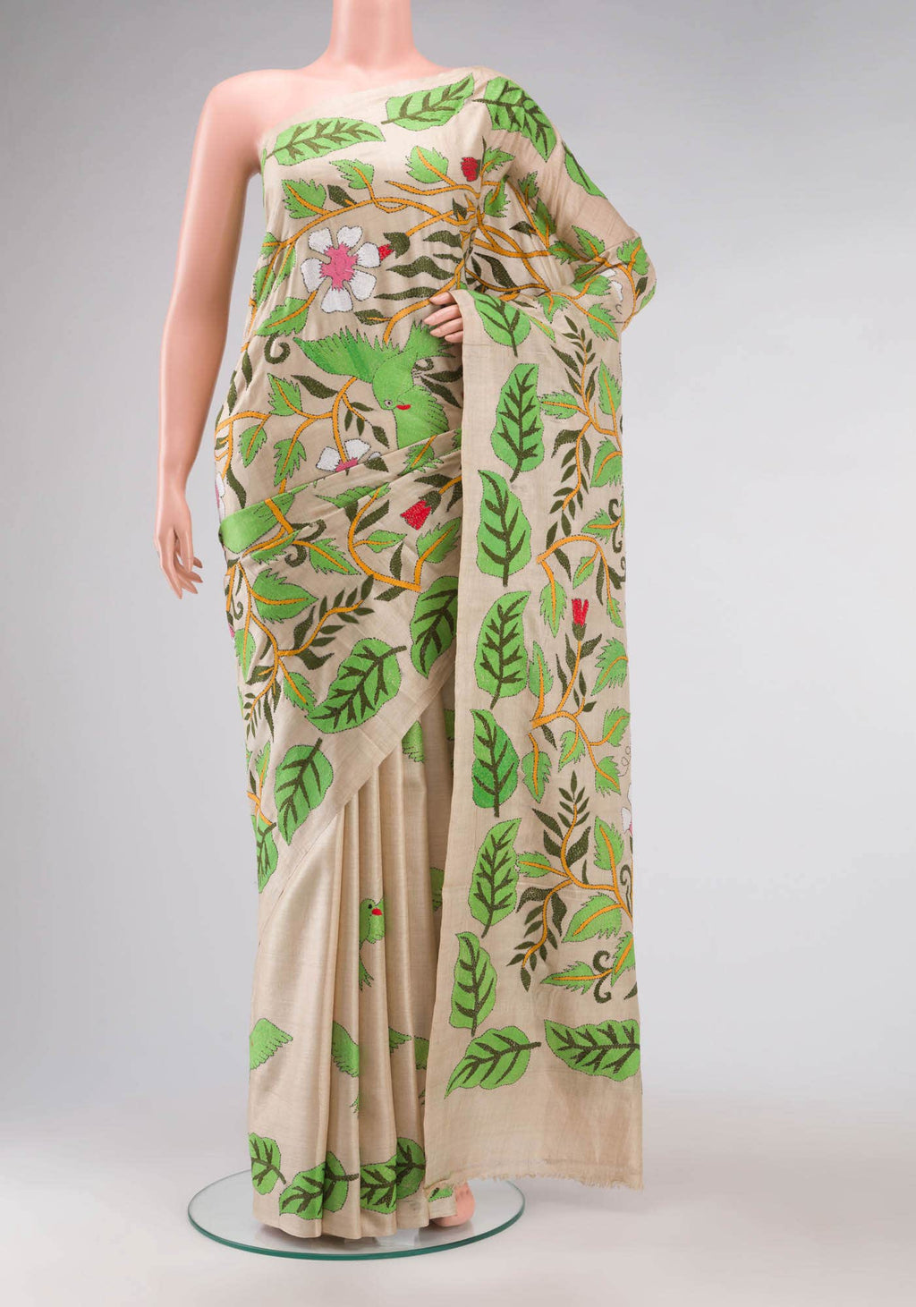 Beige Tussar Silk Saree