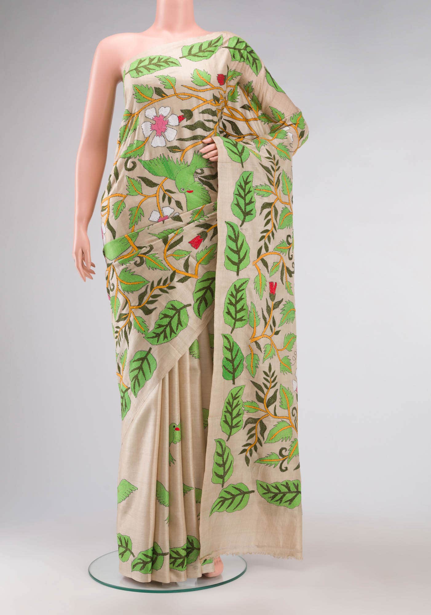 Beige Tussar Silk Saree