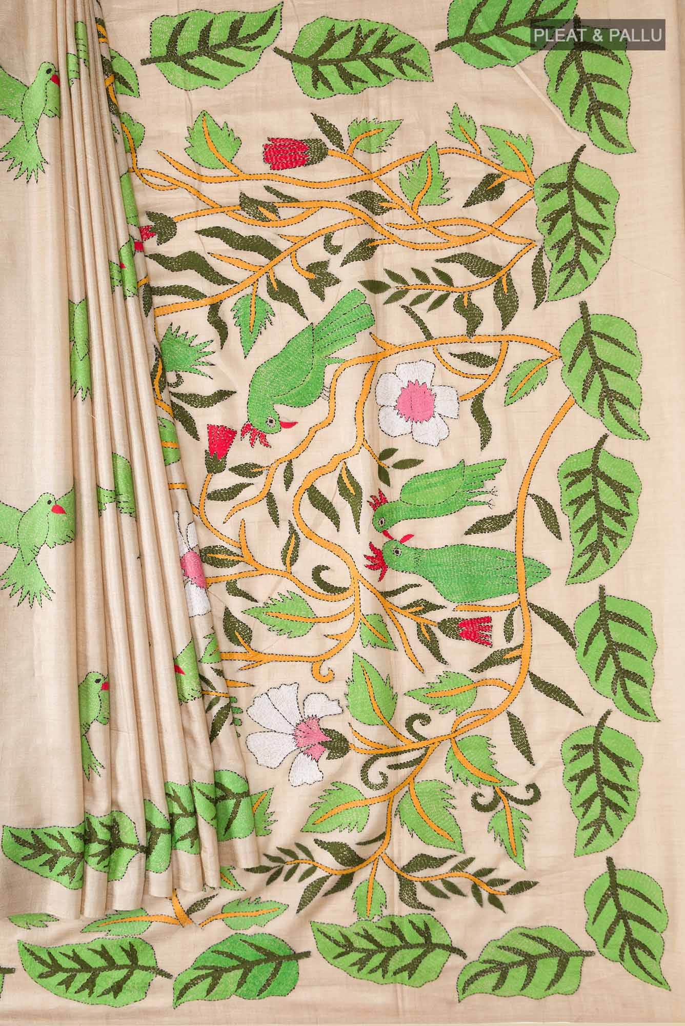 Beige Tussar Silk Saree