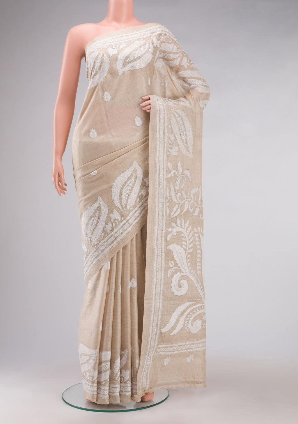 Beige Tussar Silk Saree