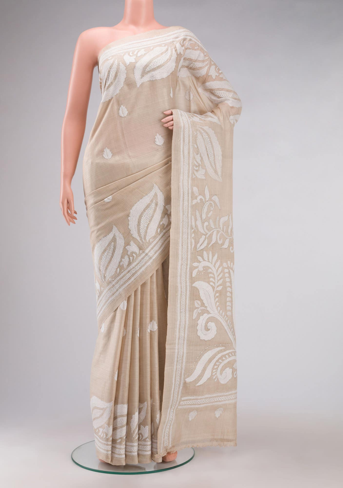 Beige Tussar Silk Saree