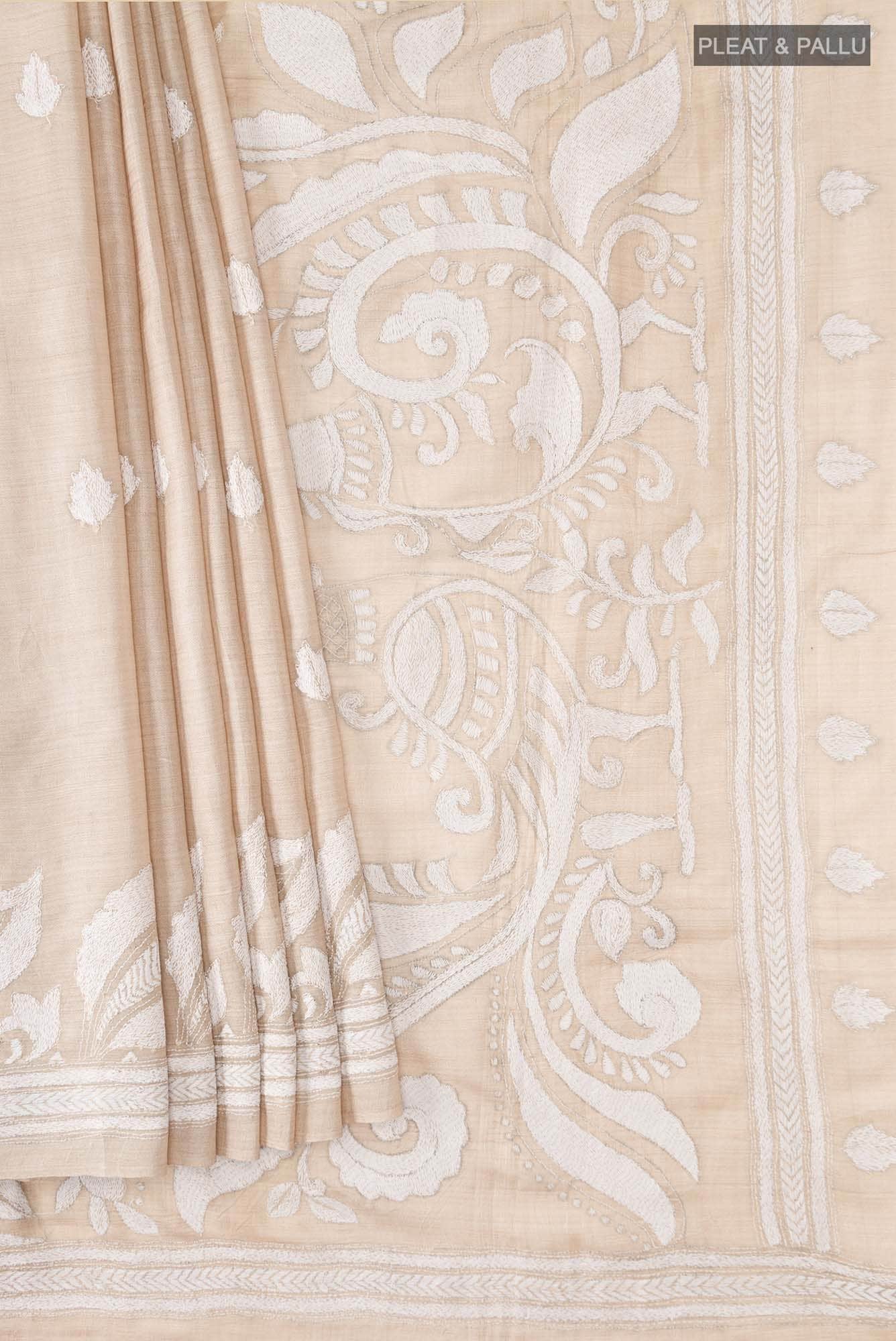 Beige Tussar Silk Saree