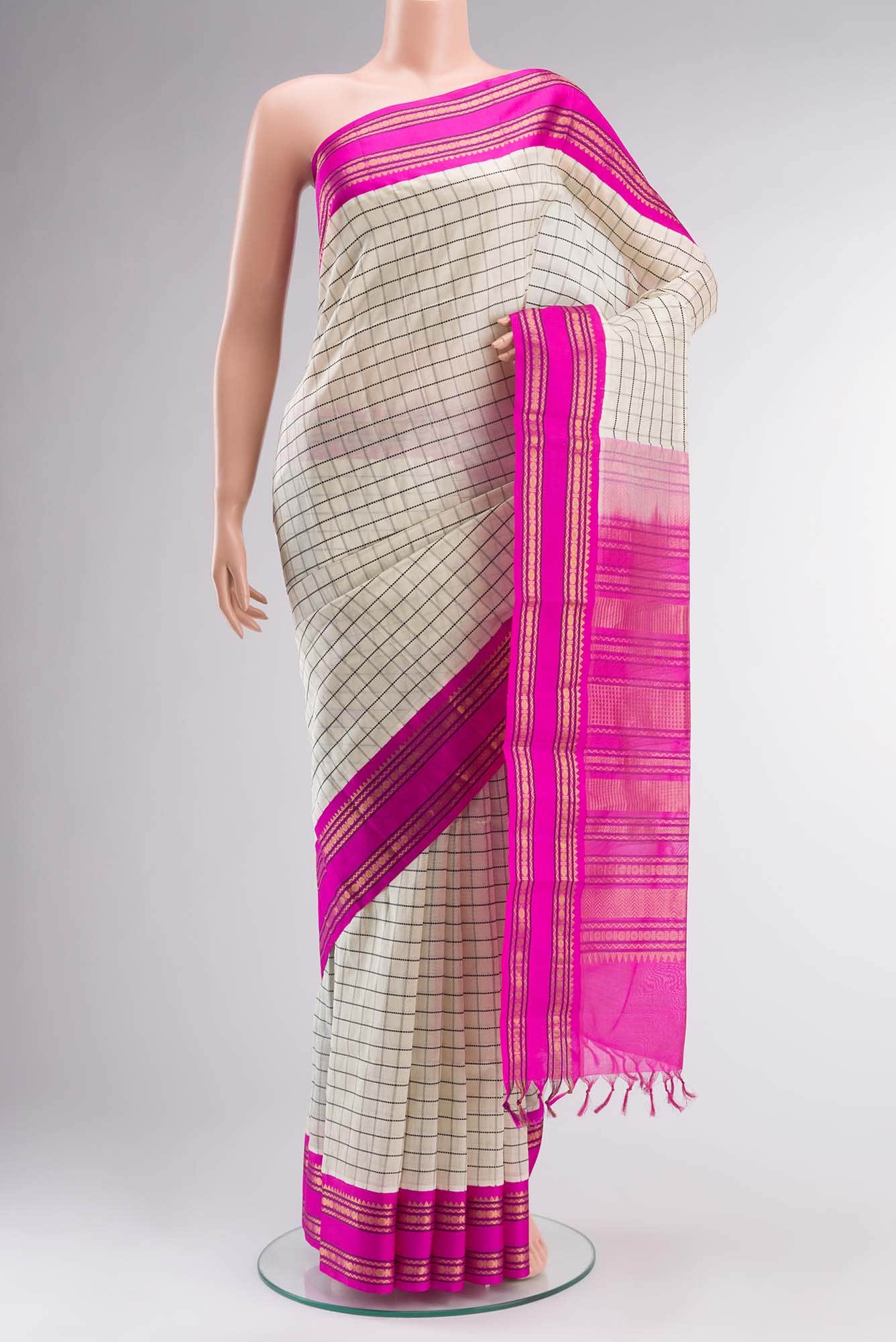 Cream Silk Cotton Saree