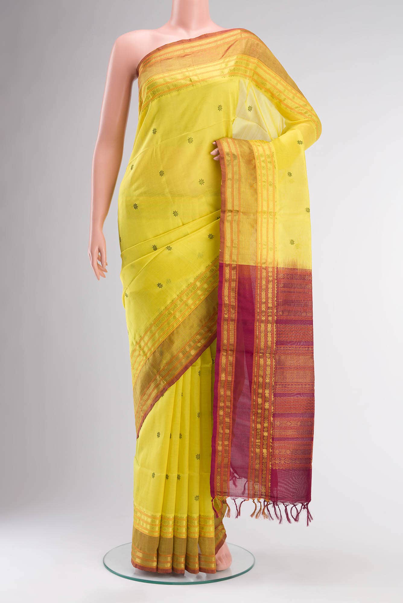 Yellow Maheshwari Silk Cotton Saree