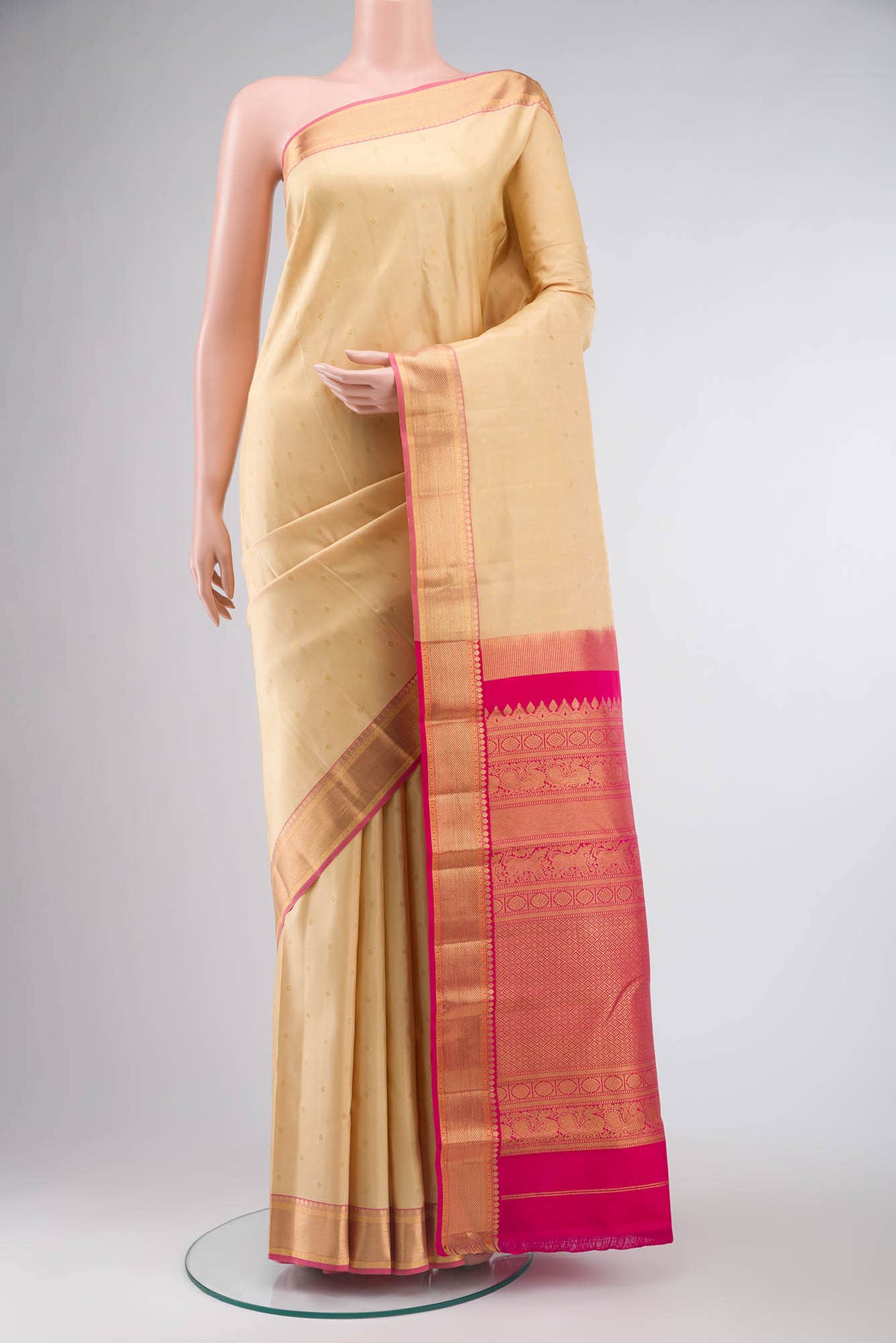 Cream Kanchipuram Silk Saree