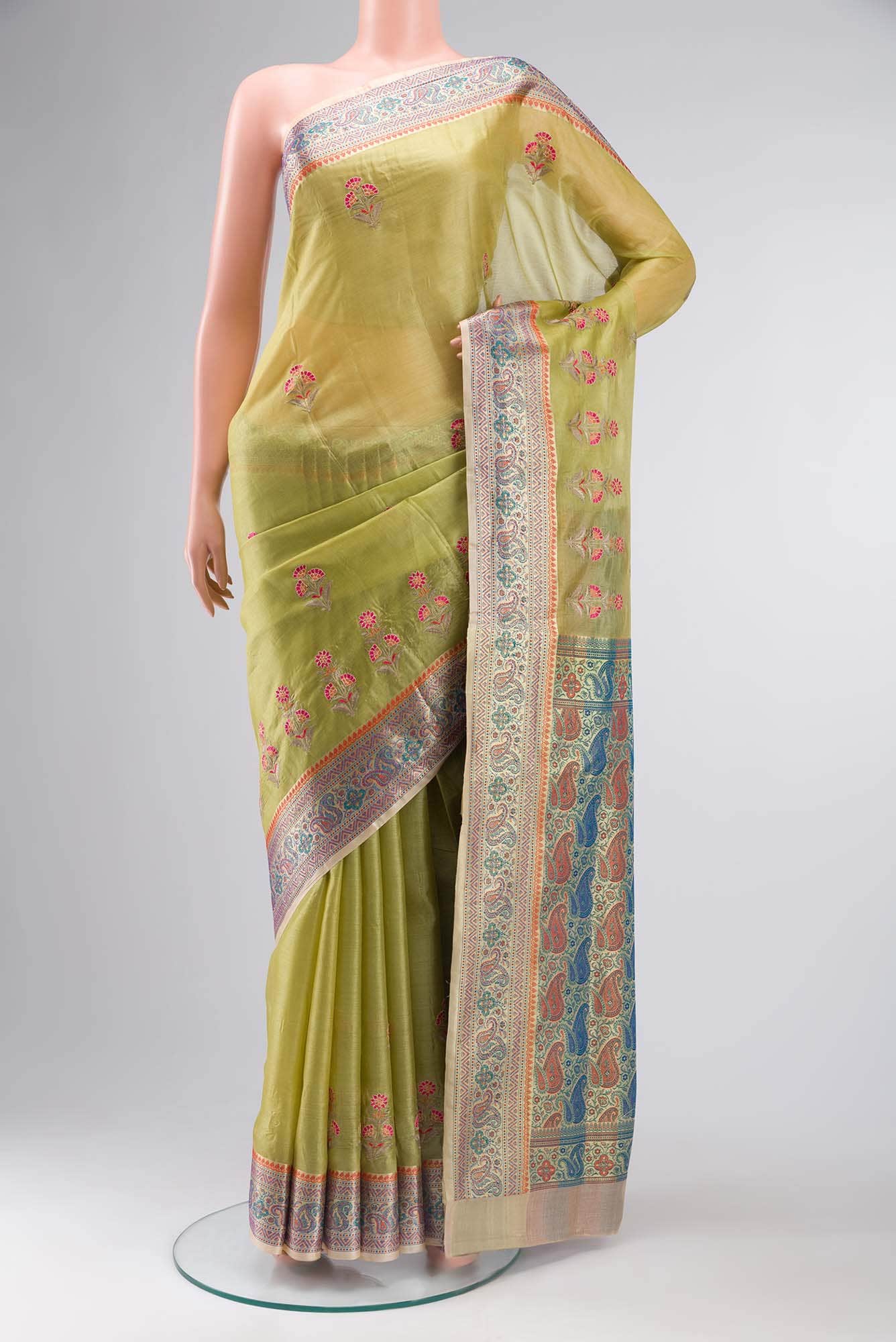Green Banarasi Tussar Silk Saree