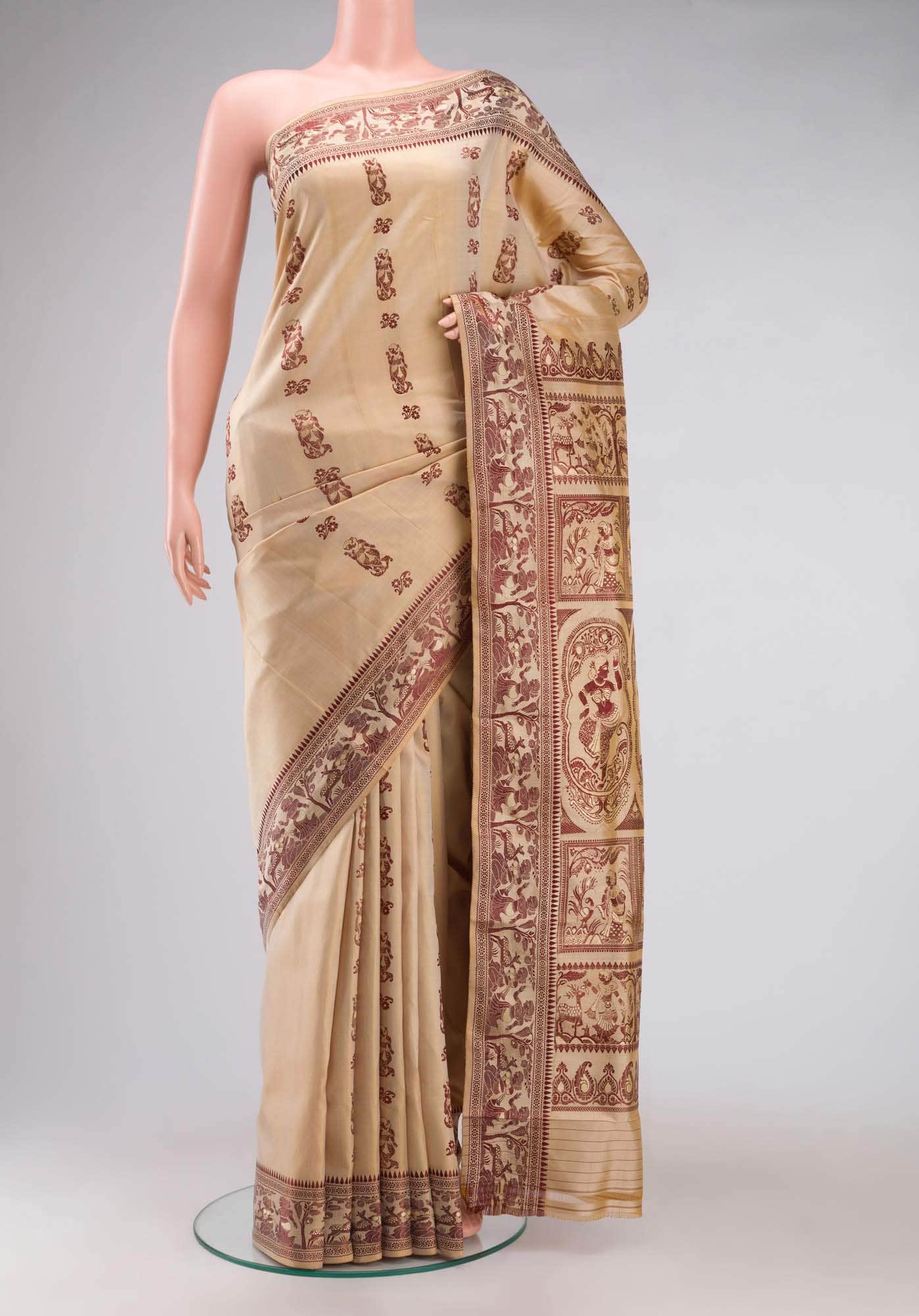 Beige Baluchari Silk Saree