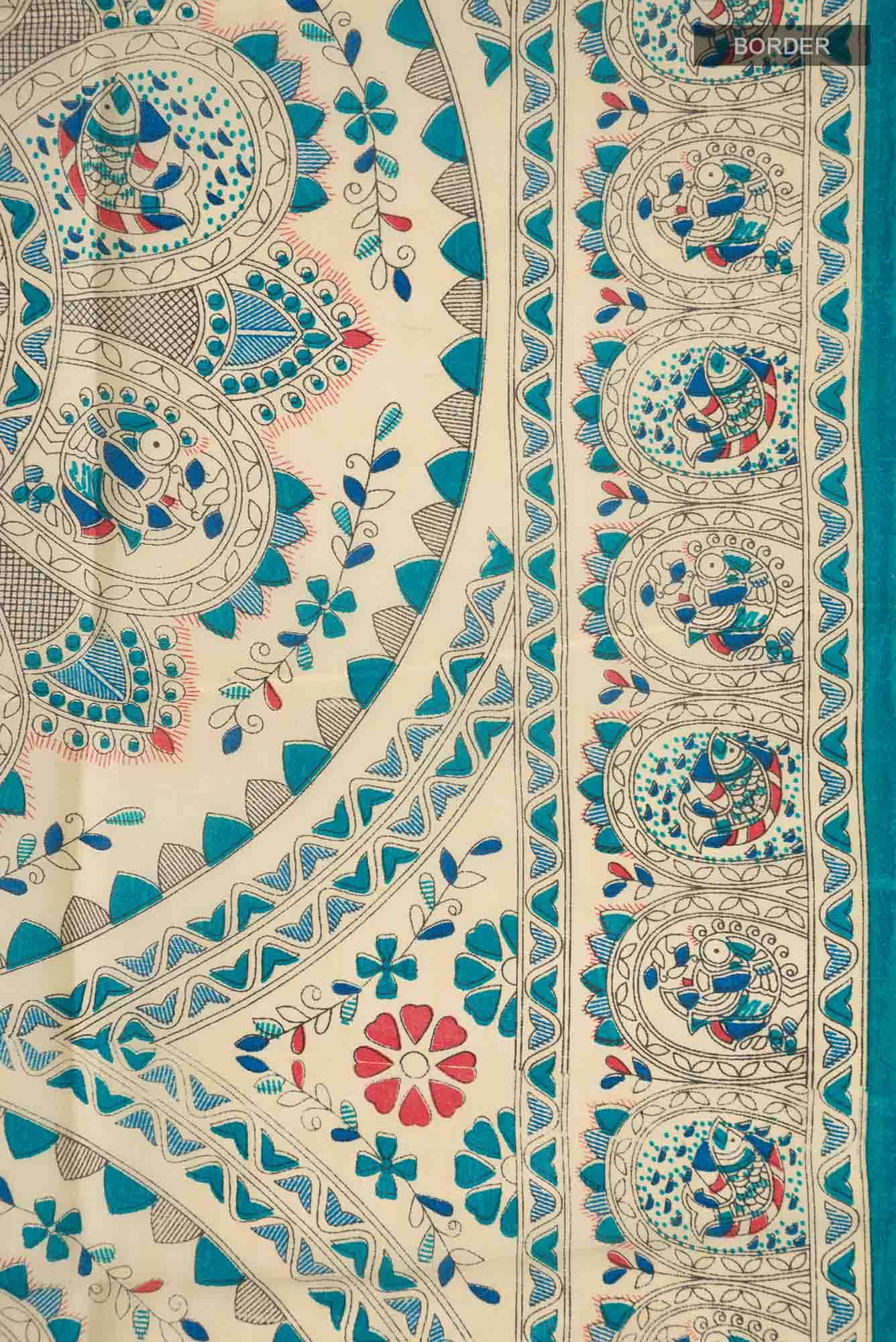 Beige Printed Silk Saree