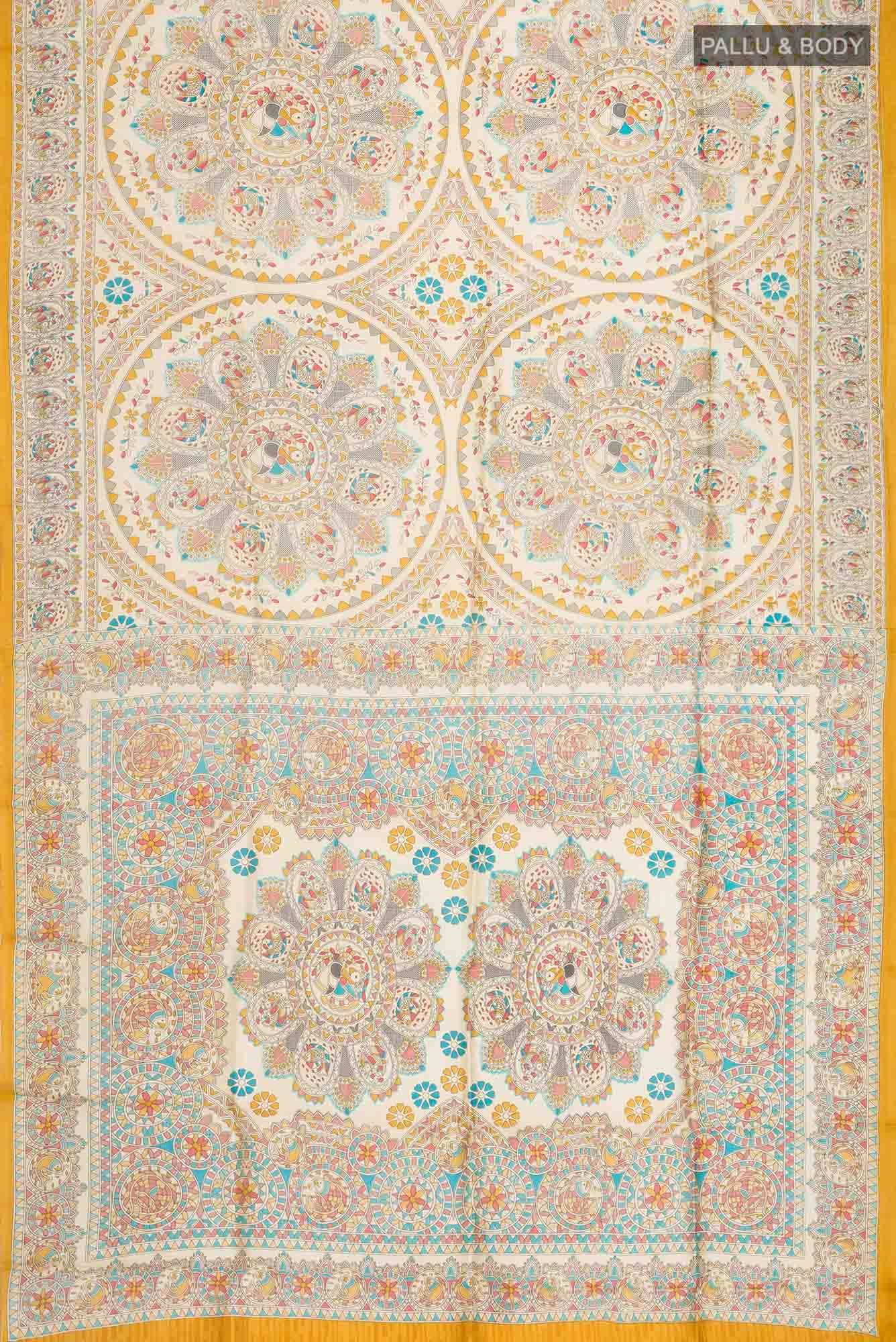 Beige Printed Silk Saree