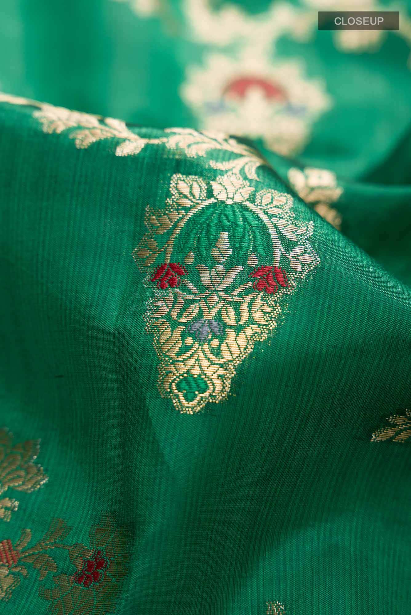 Green Banarasi Raw Silk Saree