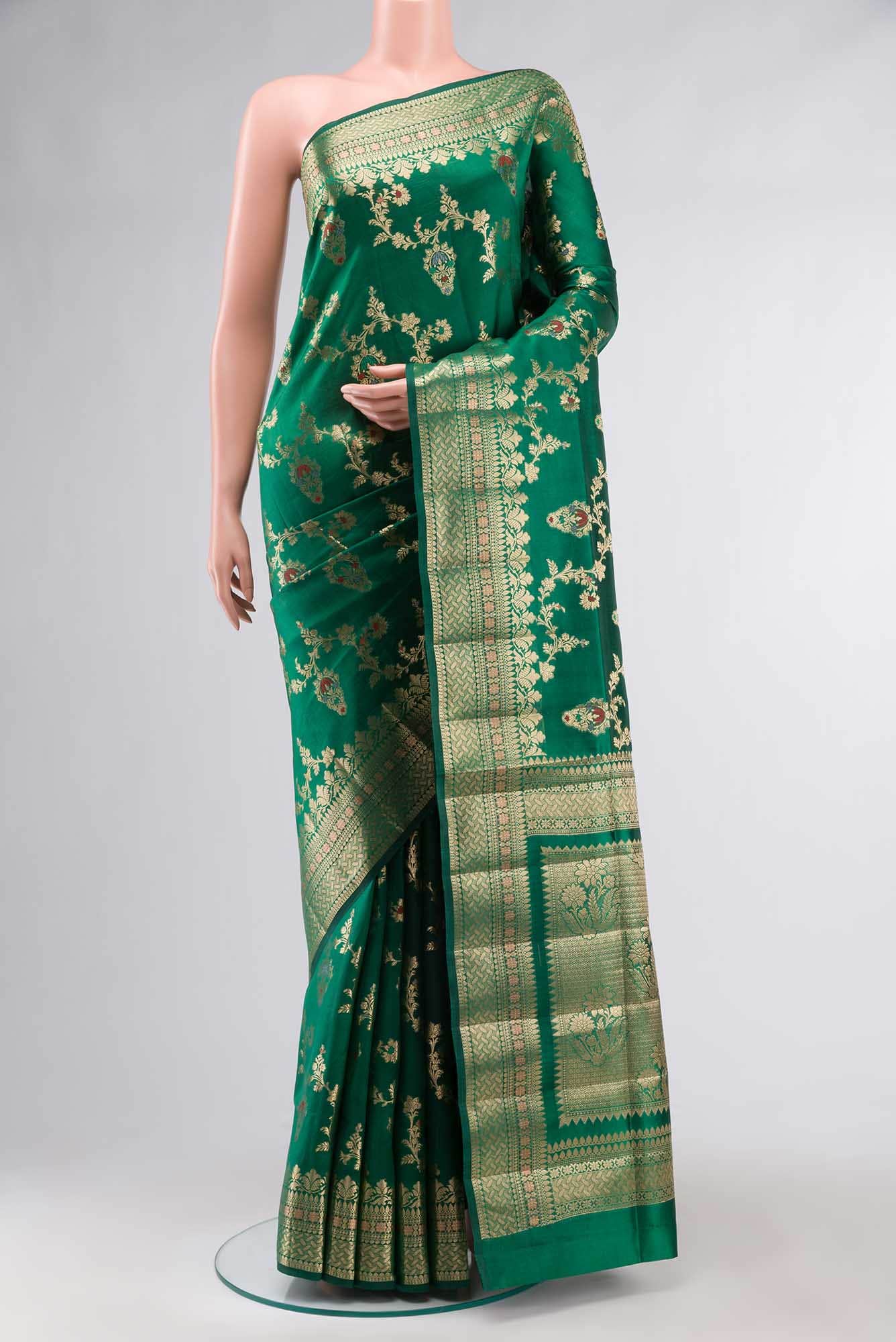 Green Banarasi Raw Silk Saree