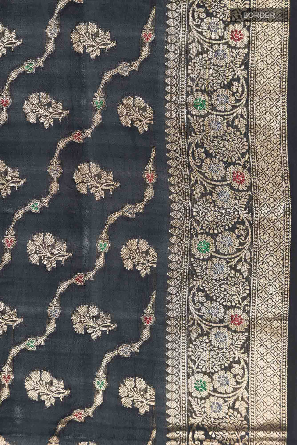 Black Banarasi Raw Silk Saree