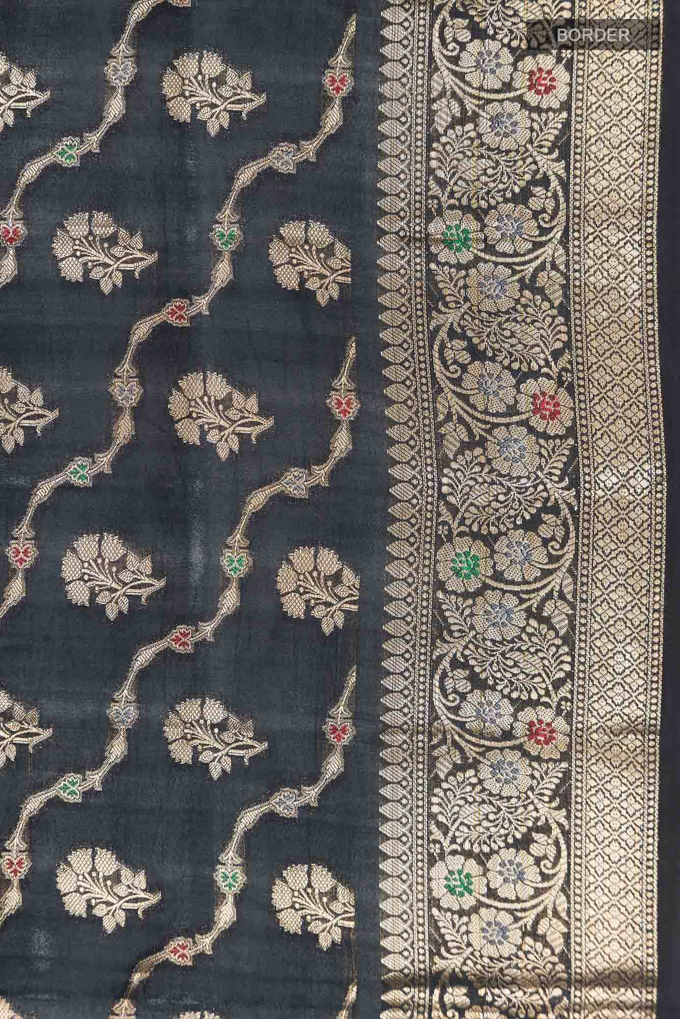 Black Banarasi Raw Silk Saree