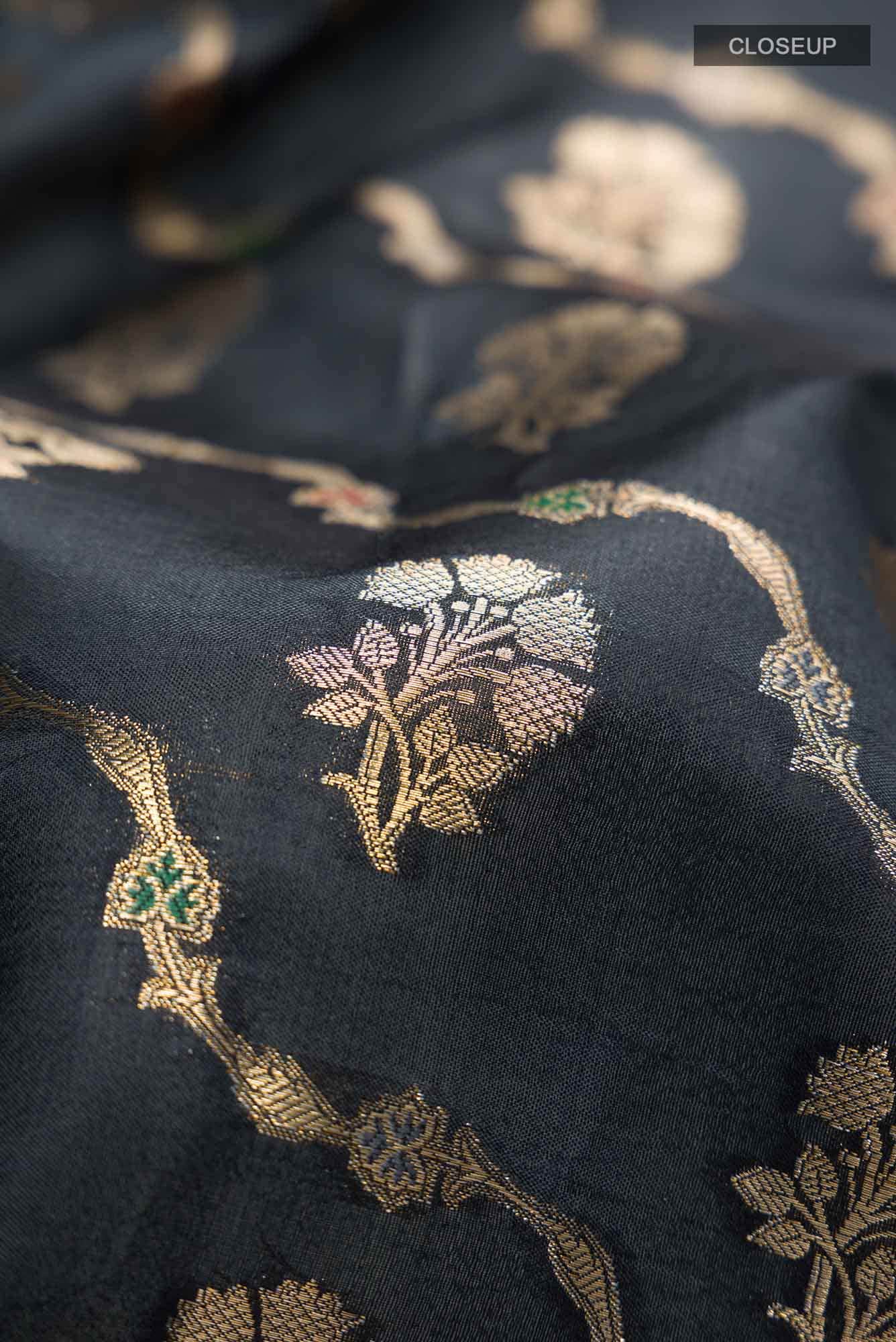 Black Banarasi Raw Silk Saree