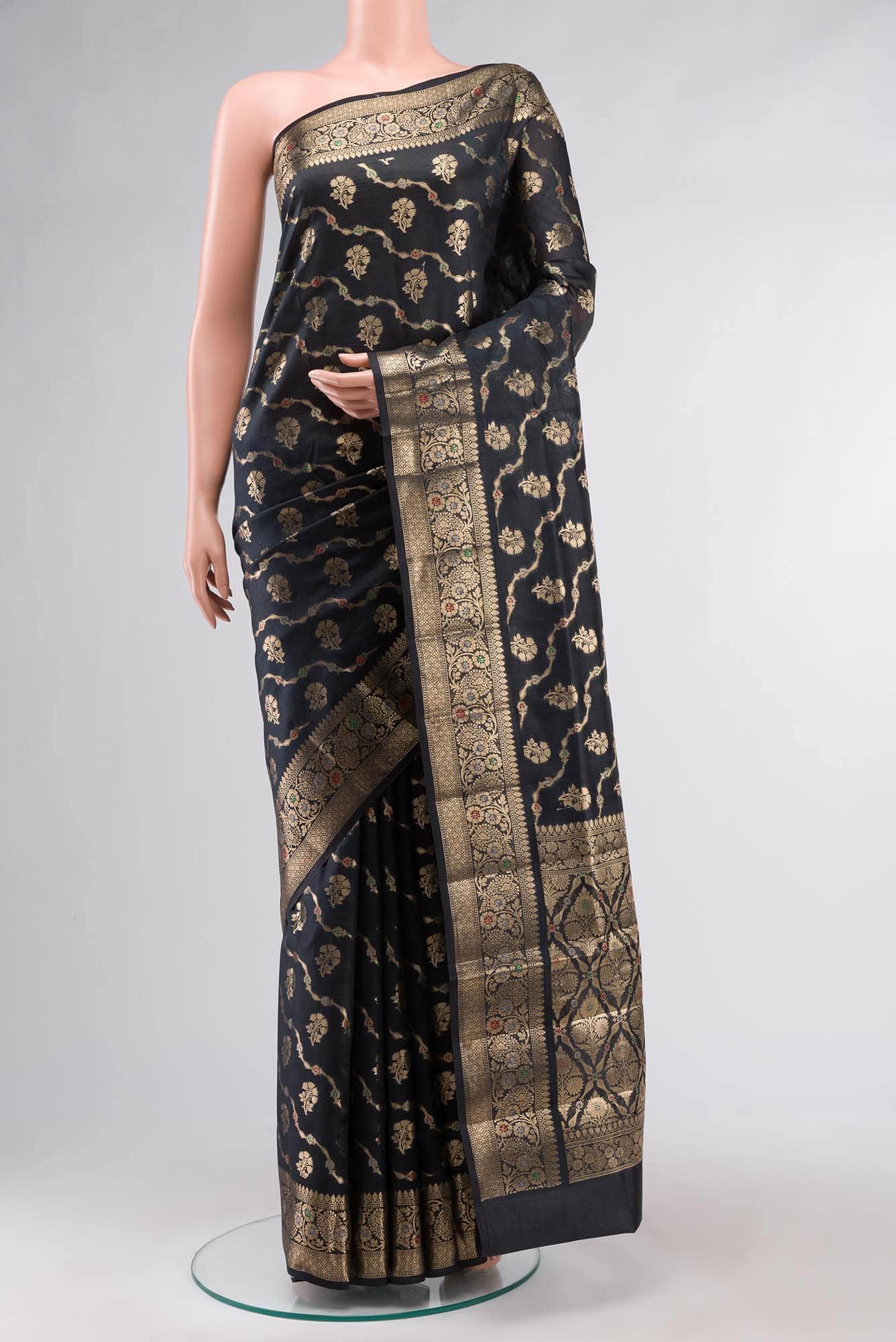 Black Banarasi Raw Silk Saree