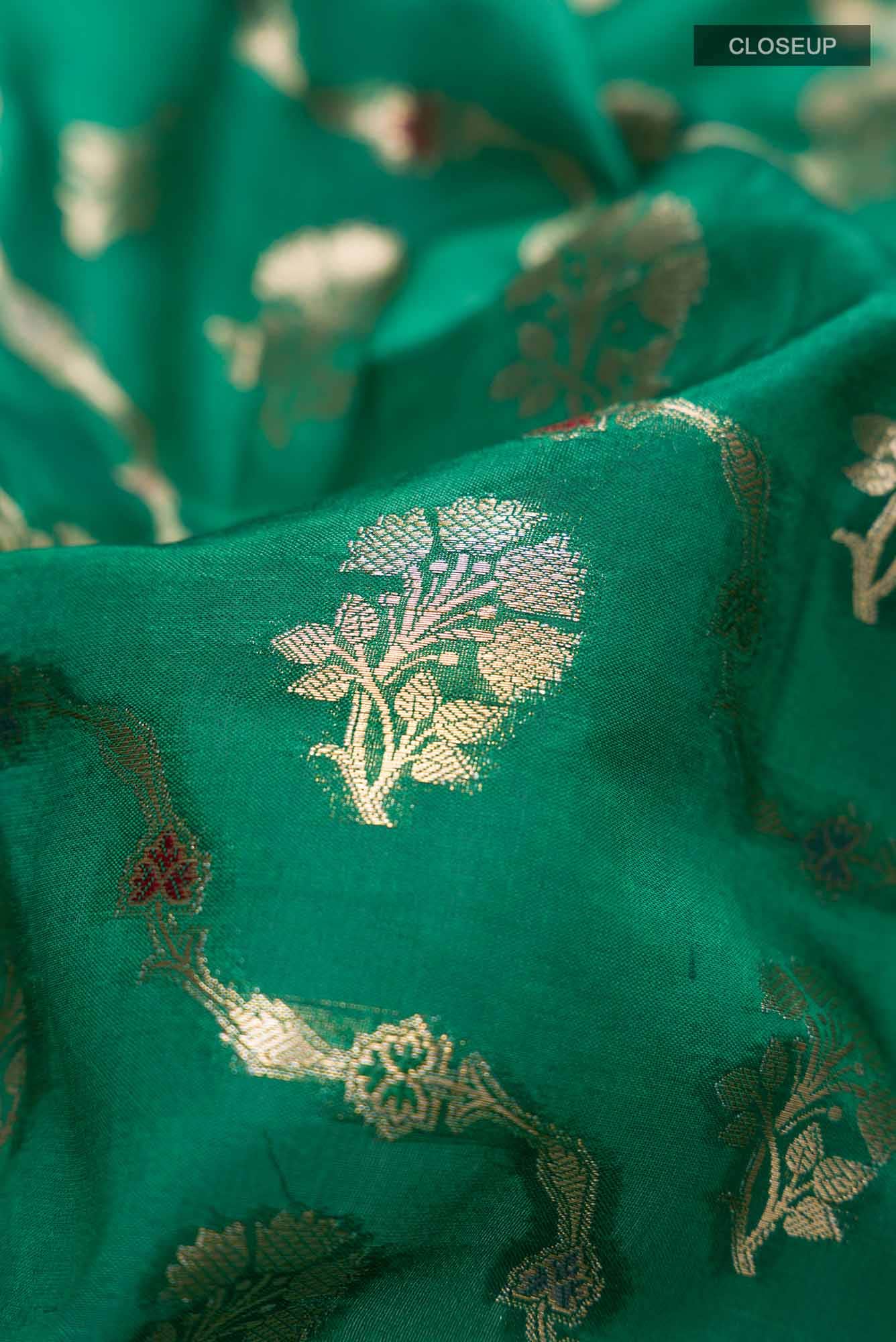 Green Banarasi Raw Silk Saree