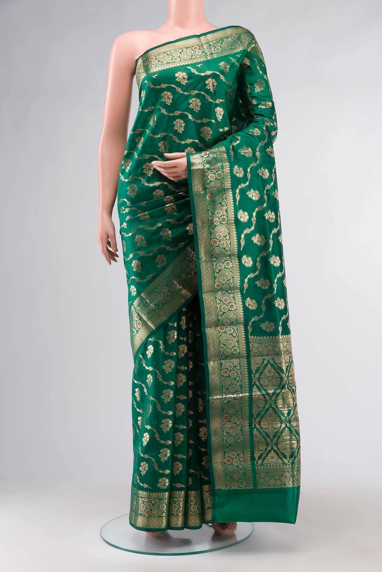 Green Banarasi Raw Silk Saree
