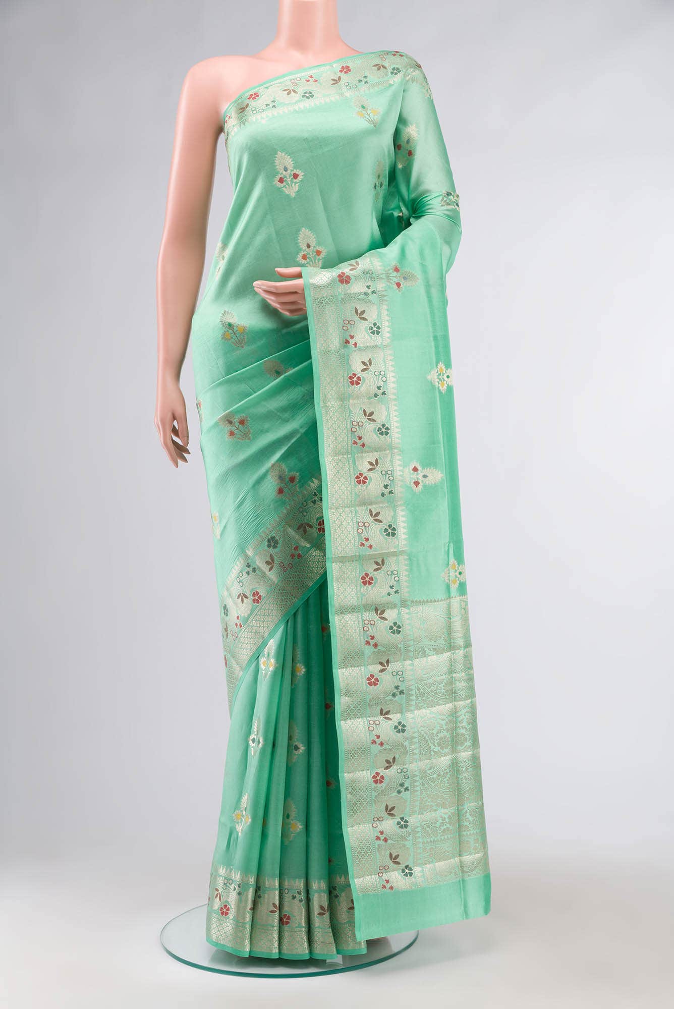 Green Banarasi Raw Silk Saree