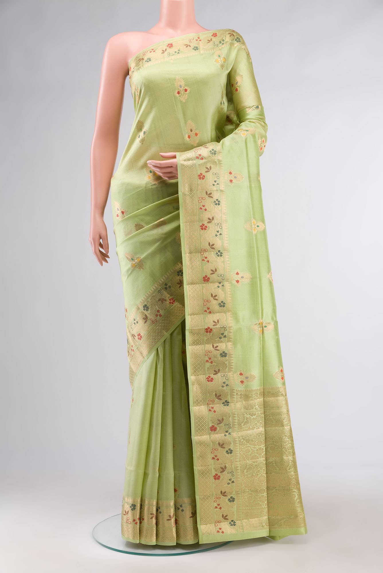 Green Banarasi Raw Silk Saree