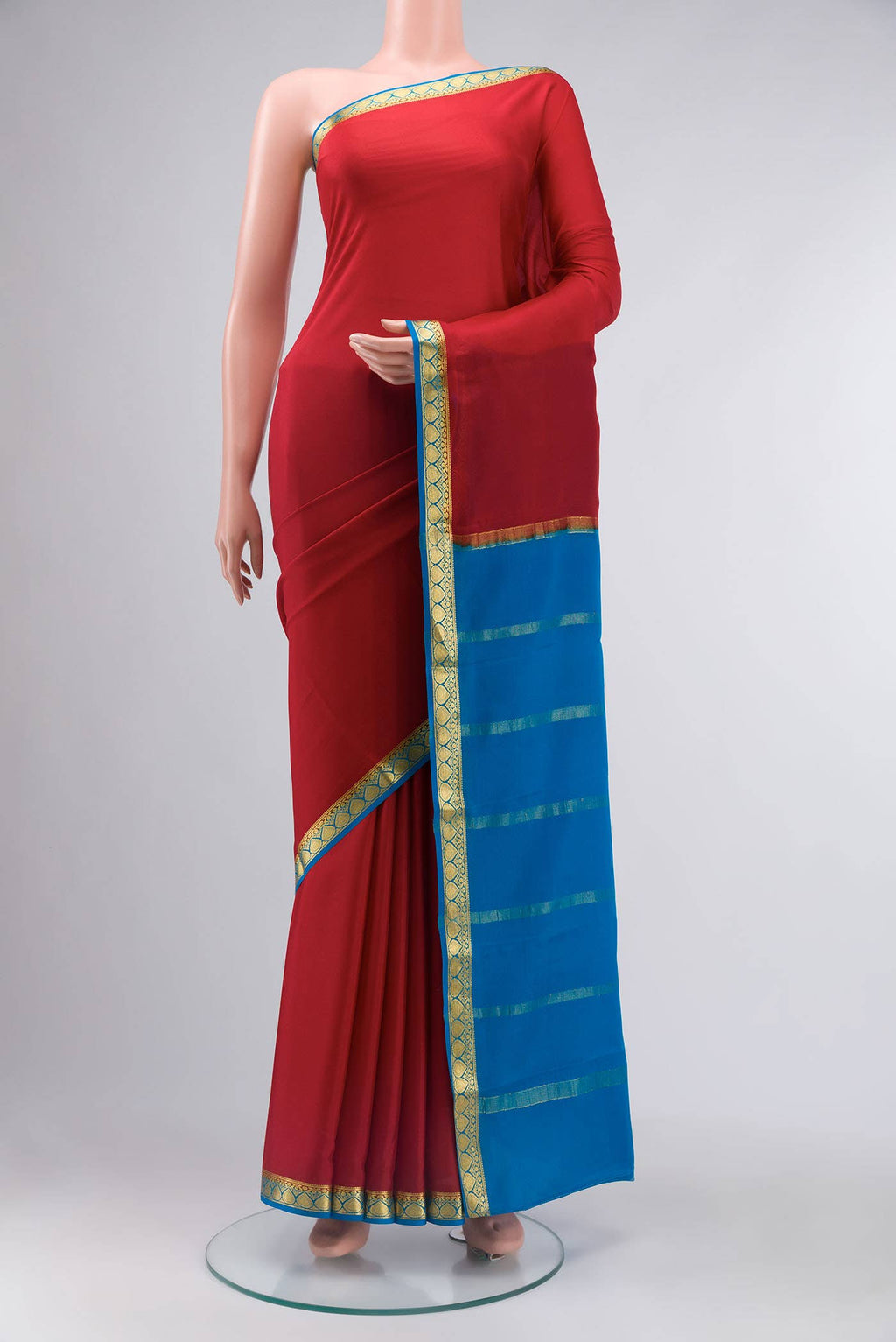 Red Mysore Crepe Saree