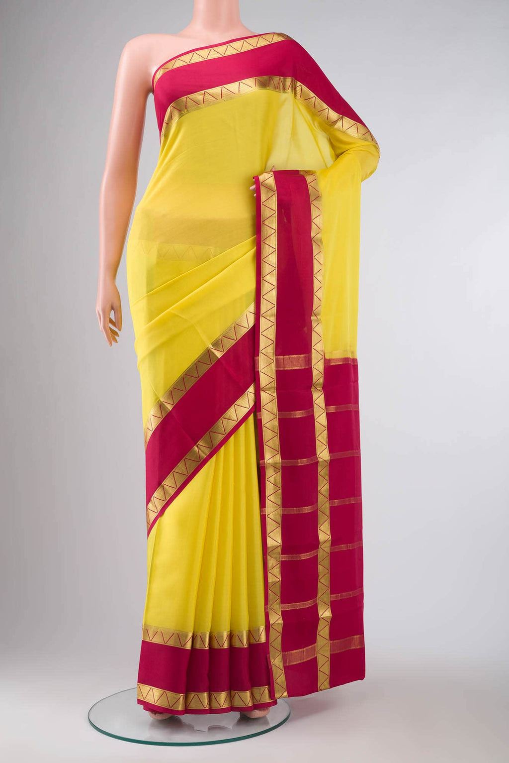 Yellow Mysore Crepe Saree