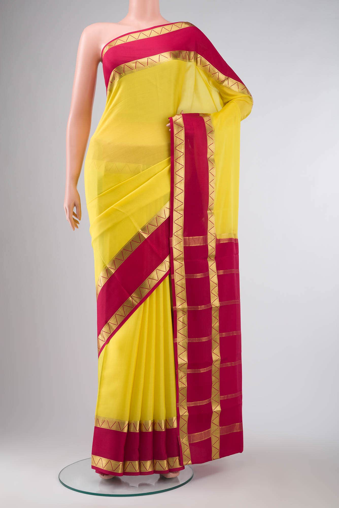 Yellow Mysore Crepe Saree