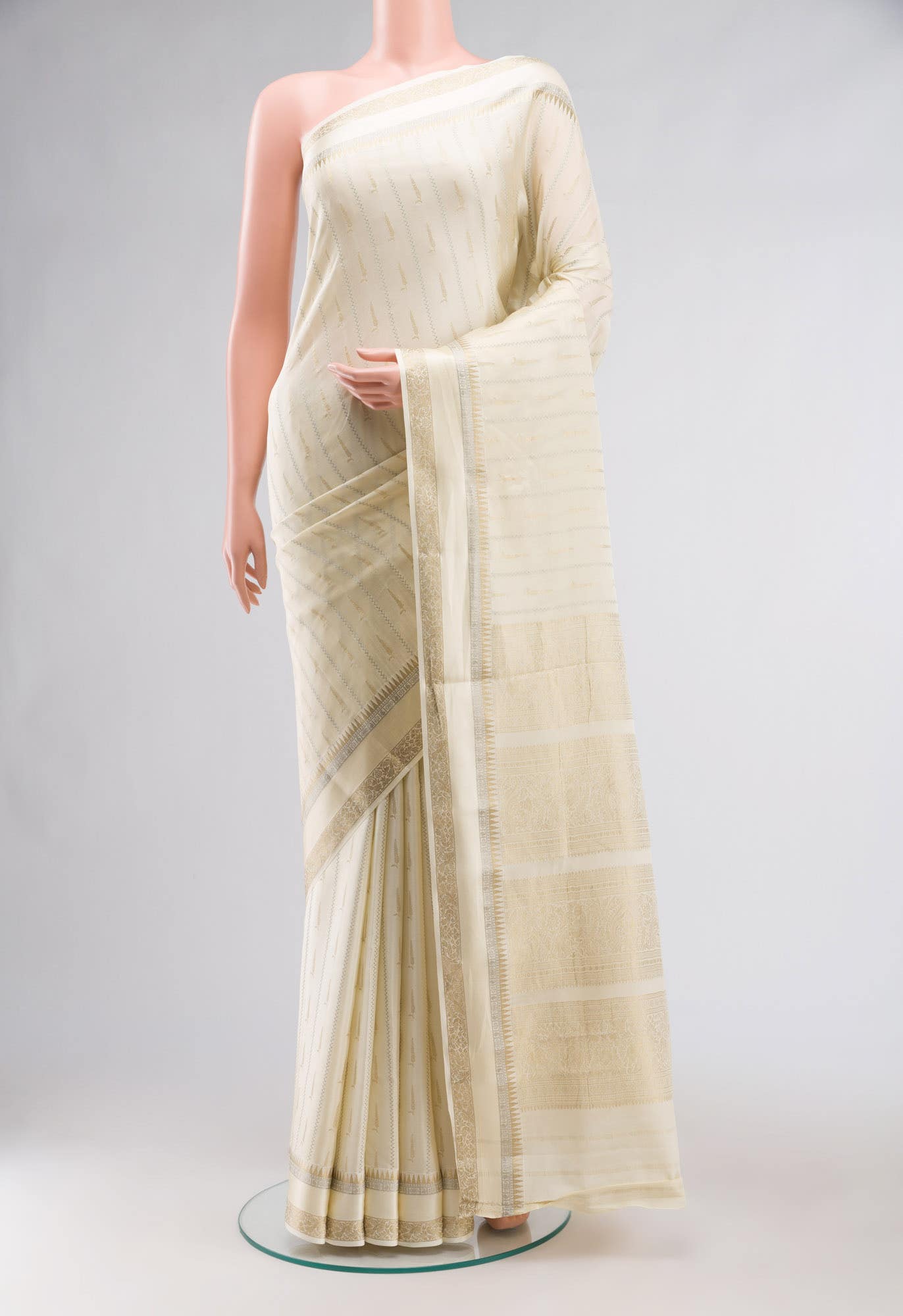 Cream Mysore Crepe Saree