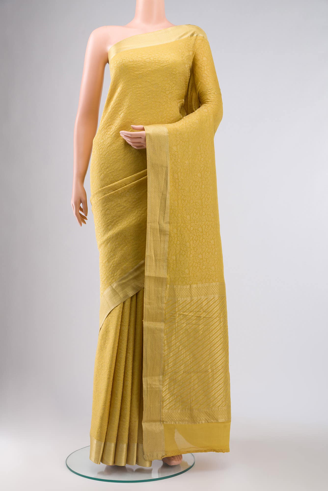 Yellow Mysore Crepe Saree