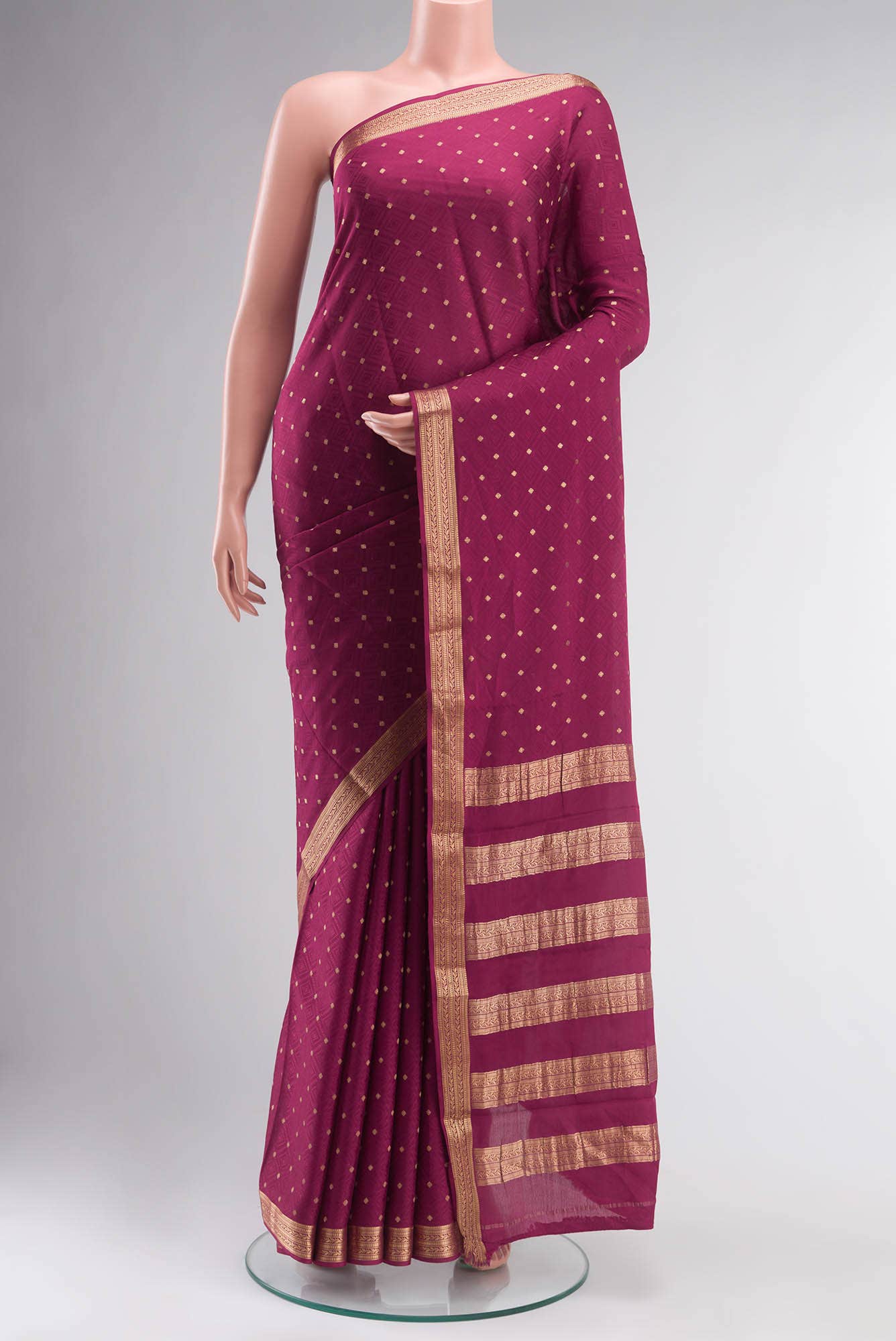 Dark Pink Mysore Crepe Saree