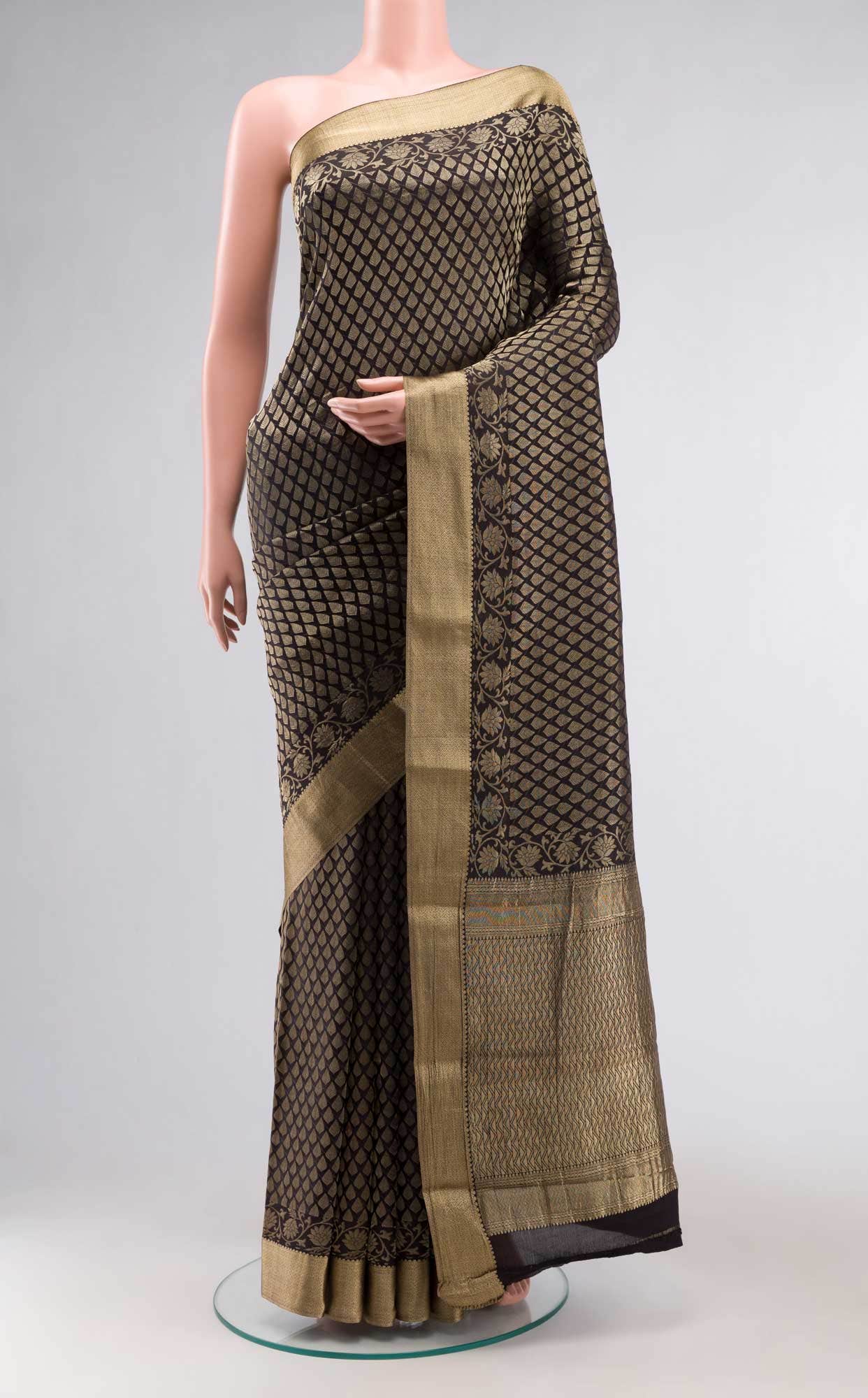 Black Mysore Crepe Saree