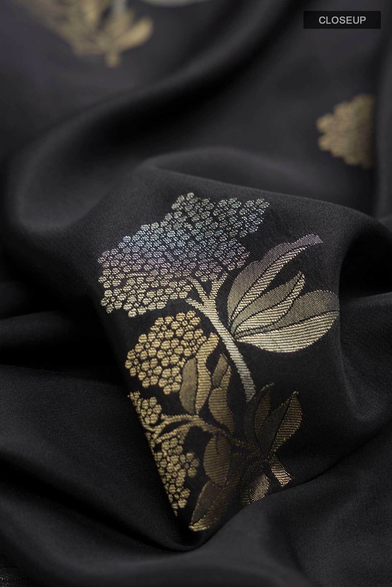 Black Mysore Crepe Saree
